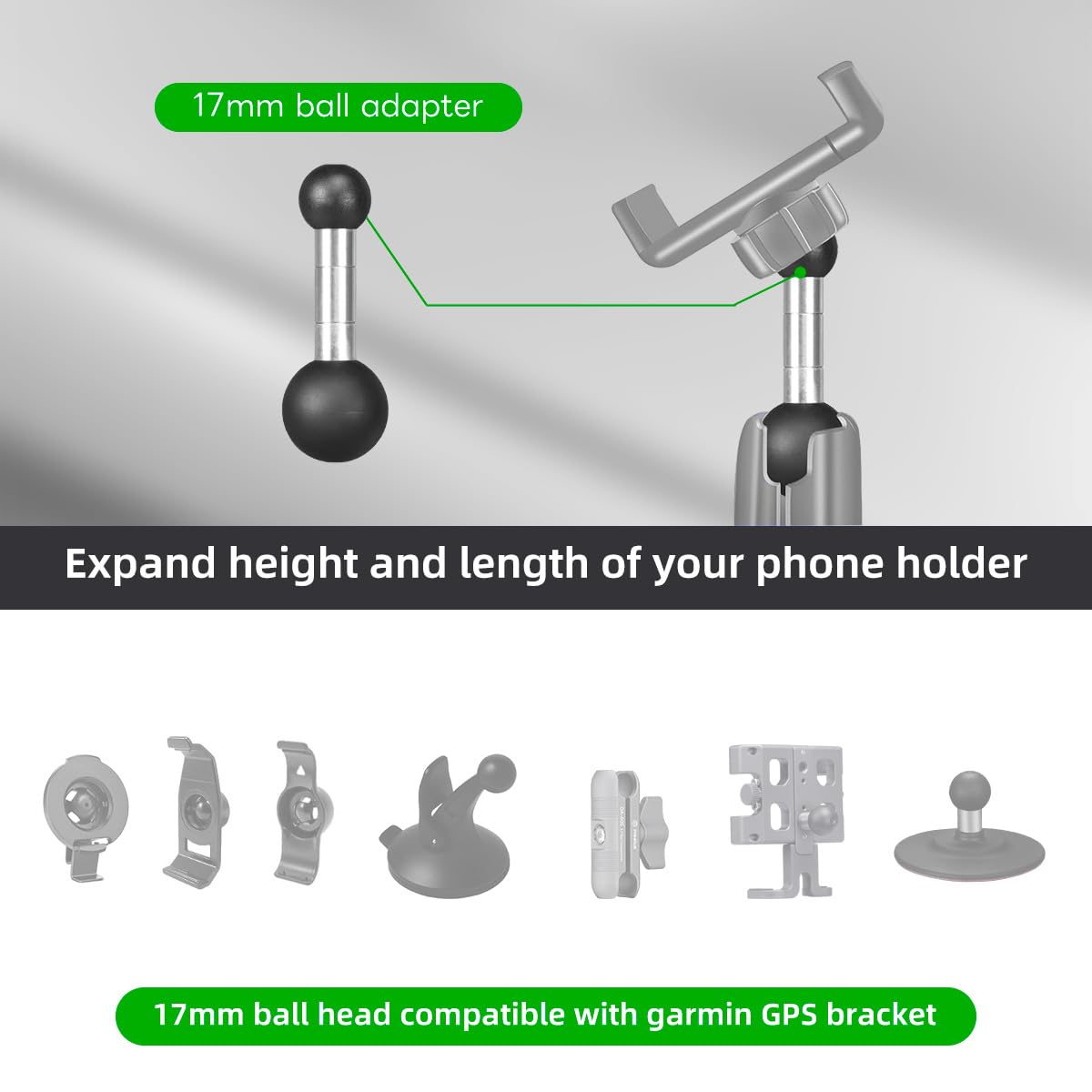 Fanaue Lb 0117 1'' Ball To 17Mm Ball Adapter Compatible With Ram Mounts B Size 1 Inch Ball Double Socket Arm, Suitable For Garmi