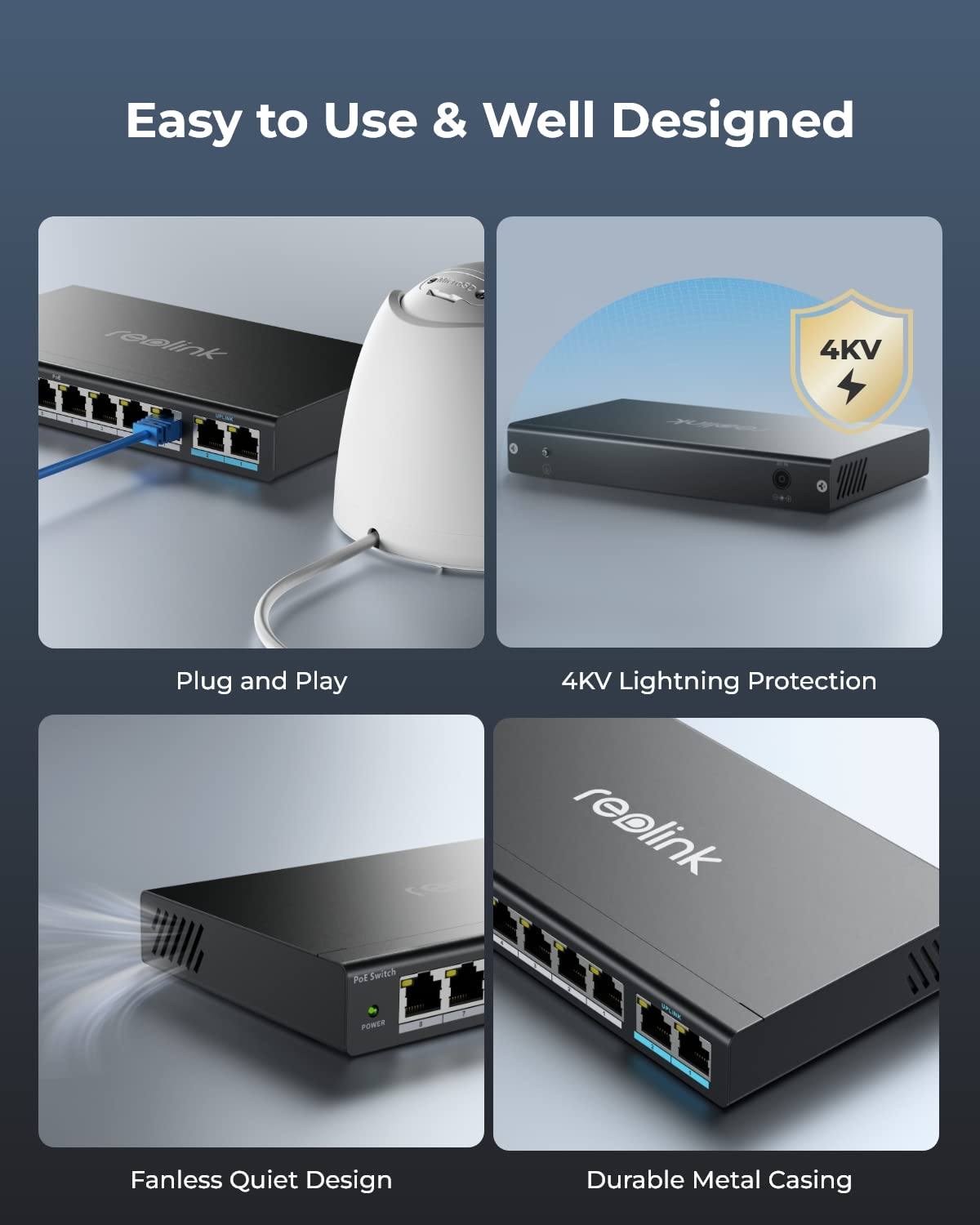 Reolink Poe Switch With 8 Poe Ports, 2 Gigabit Uplink Ports, 120W For All Poe Ports, Ideal For Reolink Rln36 Nvr And Reolink Poe