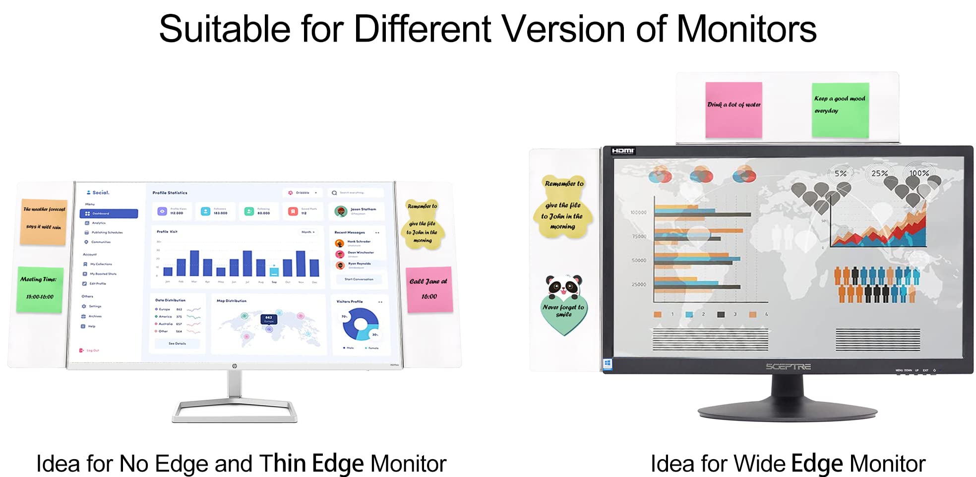 2 Pcs Computer Monitor Memo Board For Frameless Monitors,11.8 X 3.15 Inch Monitor Sticky Note Holder Computer Monitor Message Bo