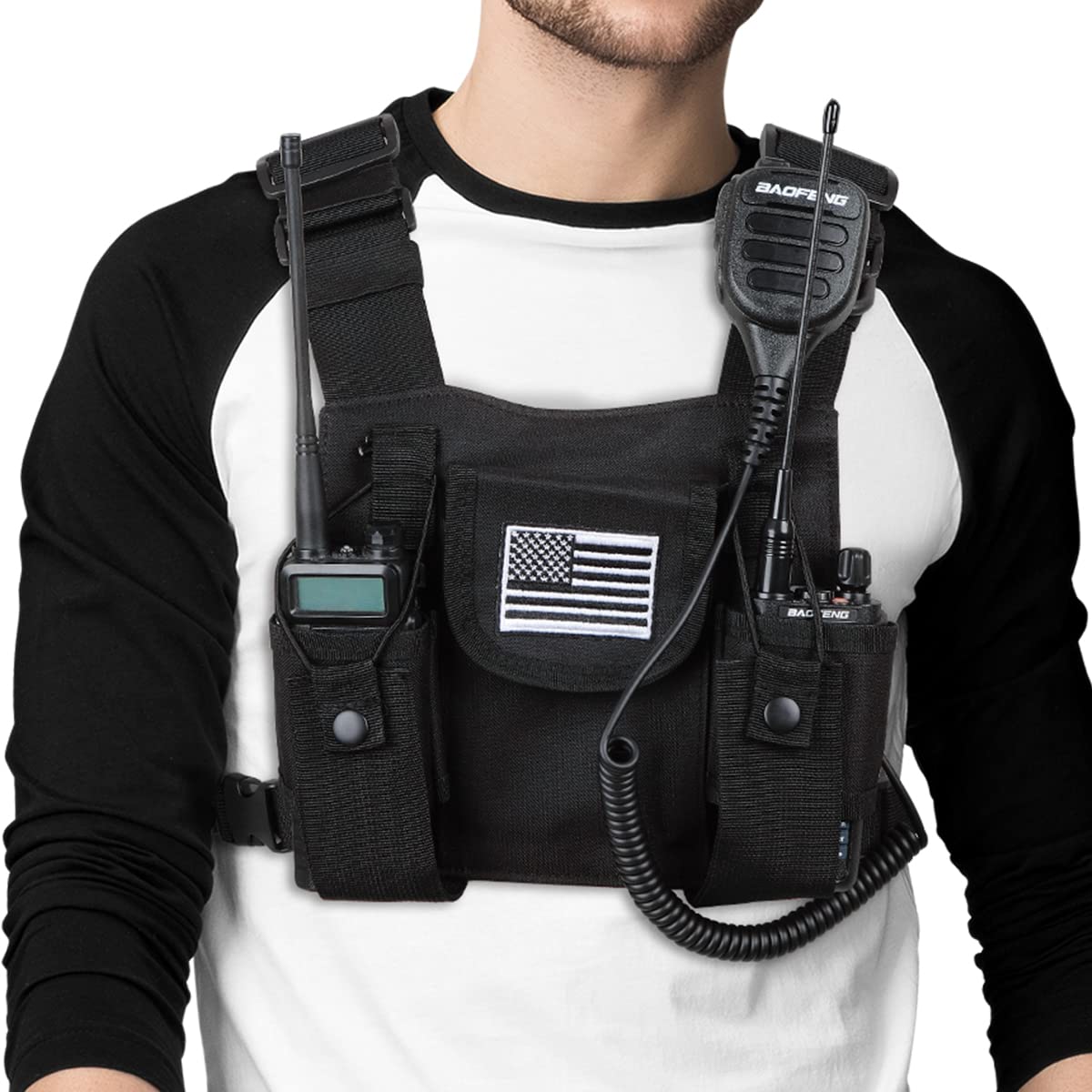 Mangema Radio Shoulder Holster Chest Harness Holder Vest Rig For Universal Two Way Radio Chest Front Pack Pouch Walkie Talkie Ca