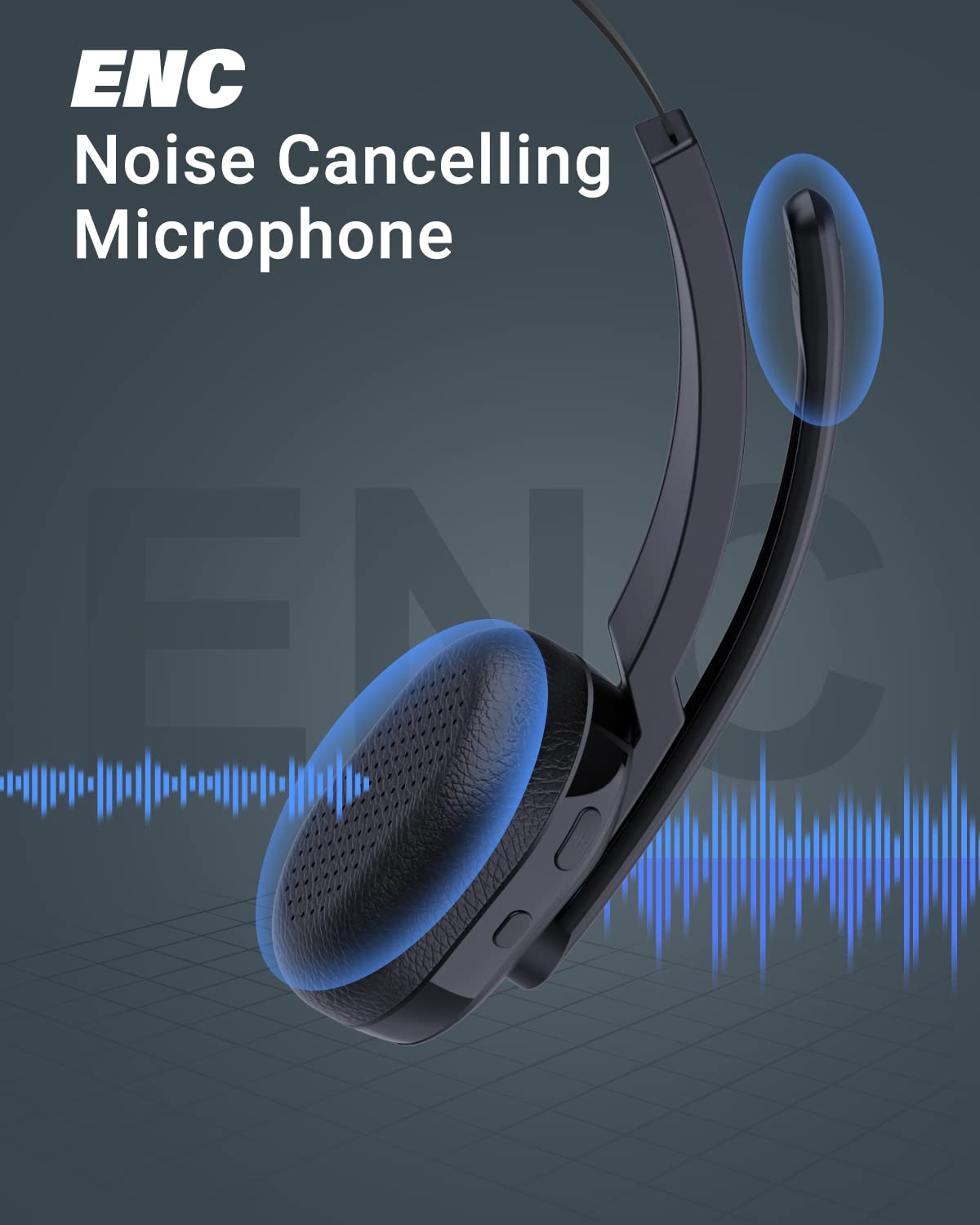 Huakua Bluetooth Headset With Microphone, Ai Noise Cancelling Wireless Headset With Mute Button 50 Hrs Talk Time, On Ear Headpho