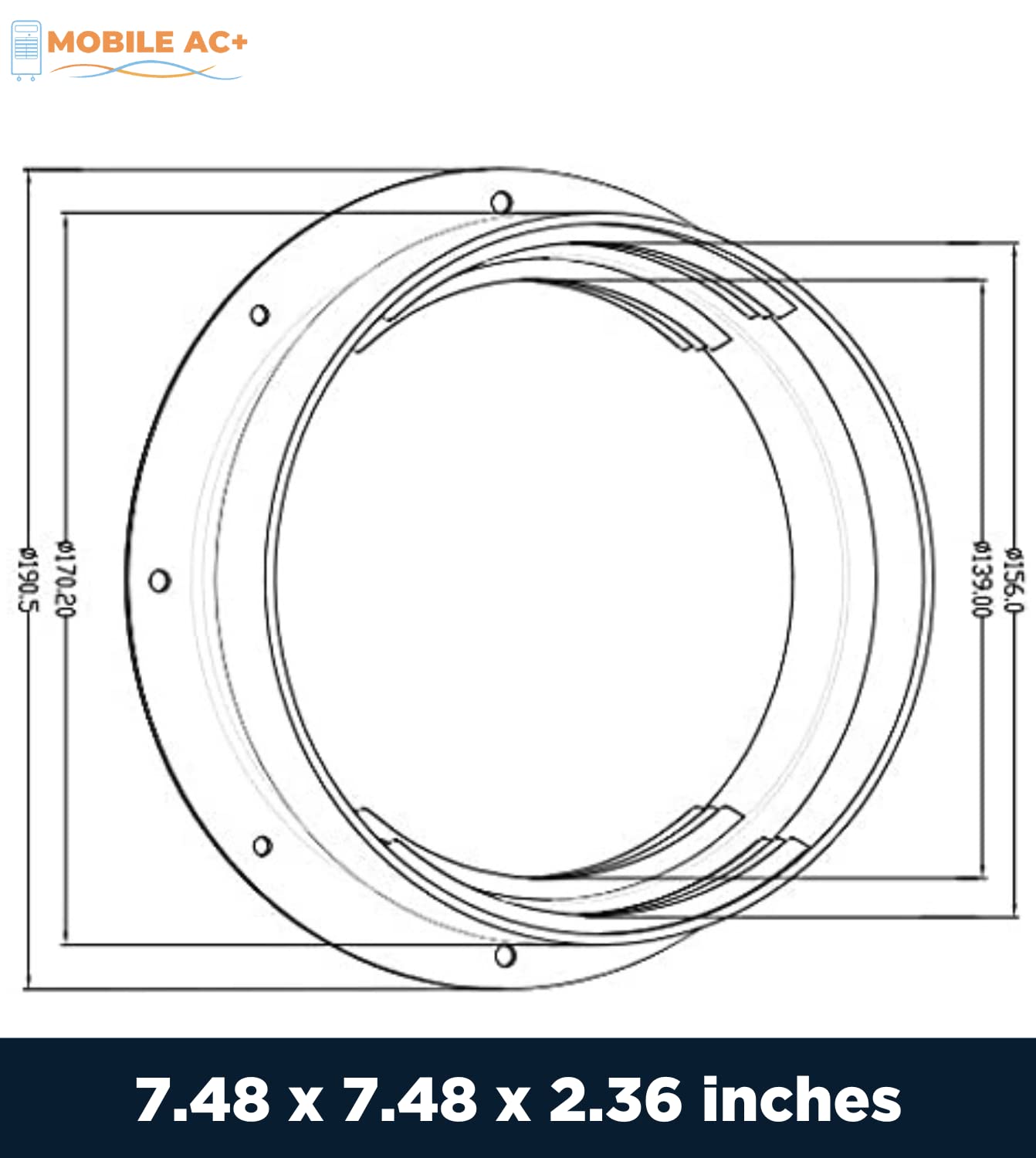 Mobile Ac+ Dual Size Wall Mount Connector For Portable Ac Vent, 6 And 6.5 Inches Hose Compatible, White, Cover Plug Included, Om