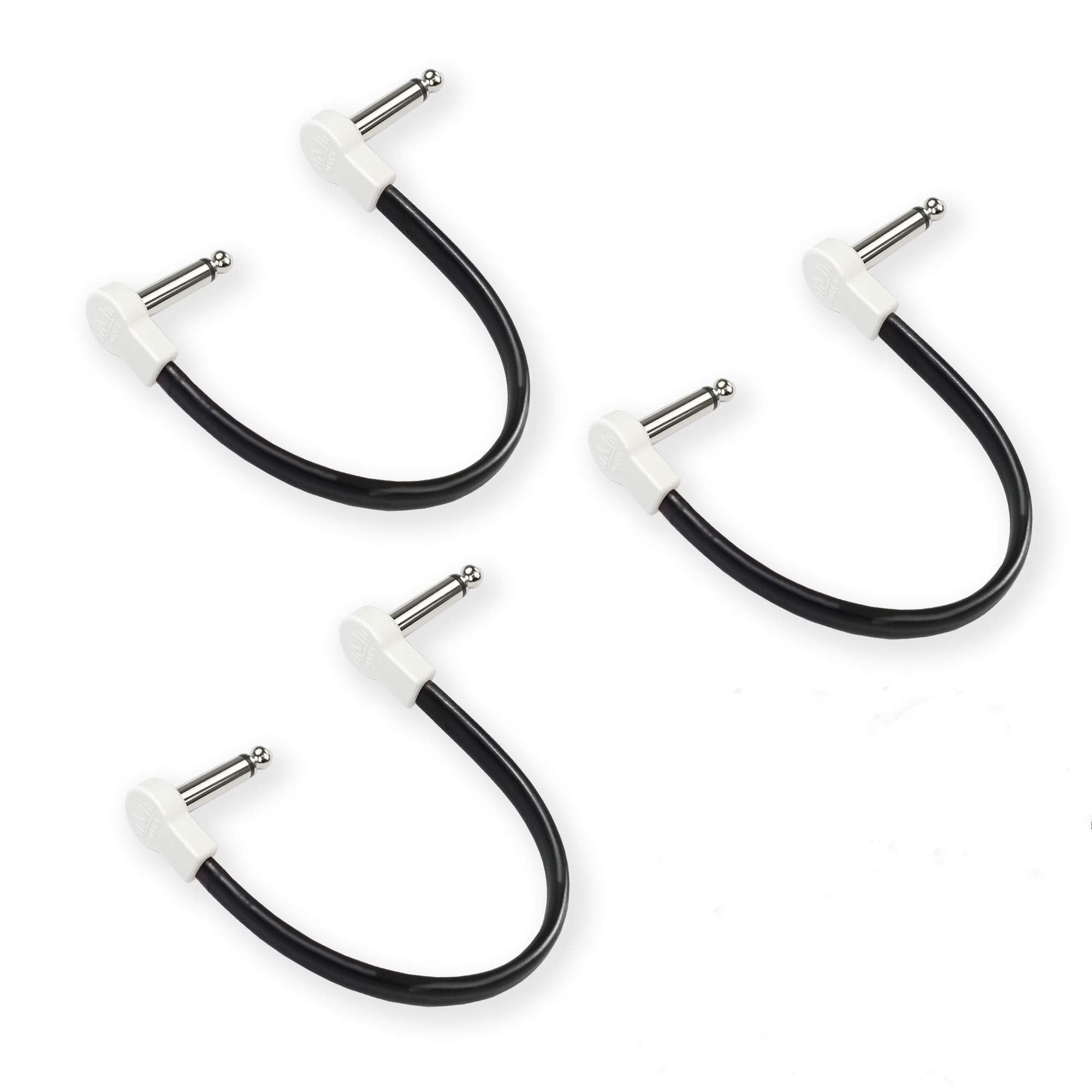 M Maka Flat Low Profile Guitar Patch Cable 8 Inch For Effects Pedals, S Shape, 1/4 Inch Right Angle, White, 3 Pack