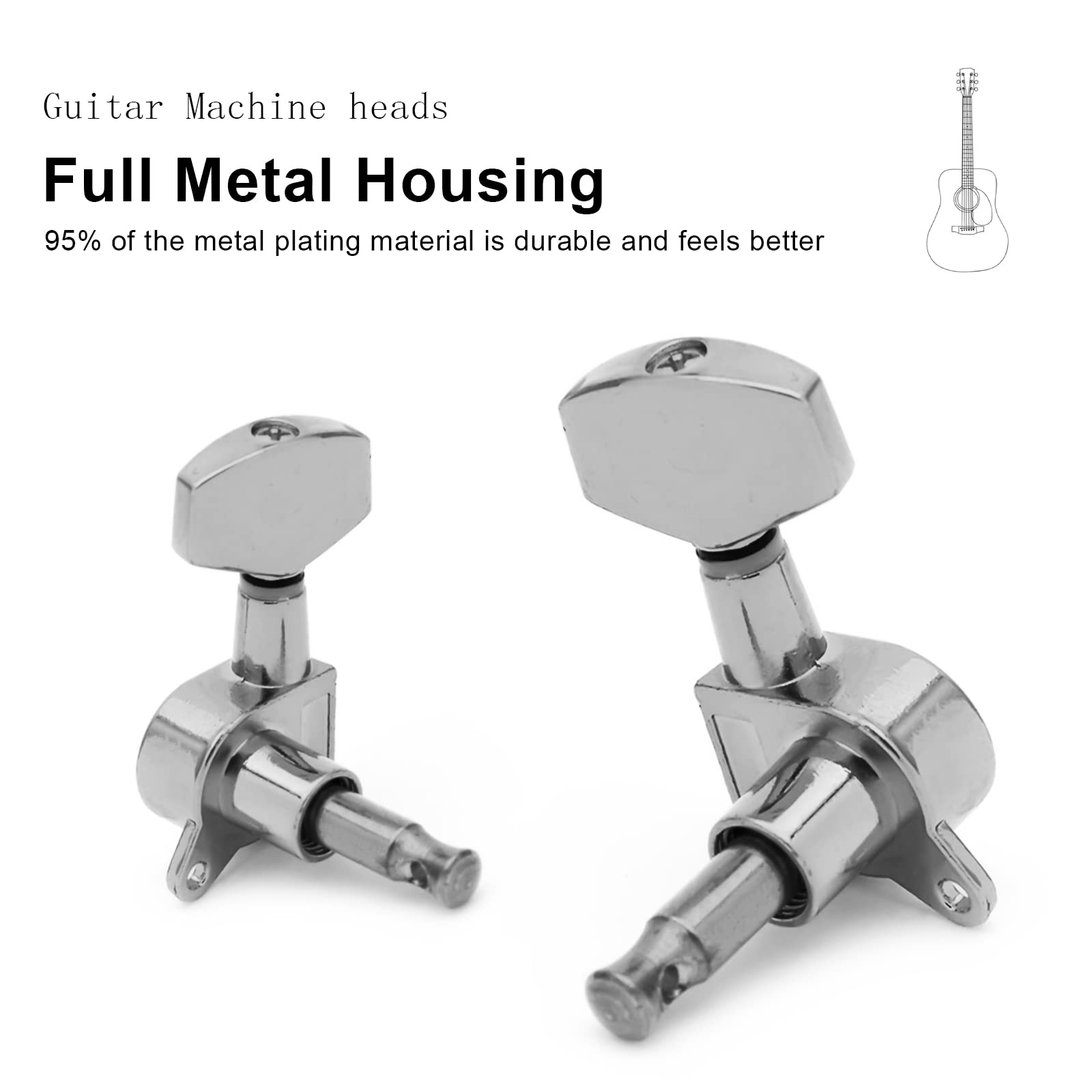 Saphue 6 Pieces 3L3R Guitar Tuner Pegs,Big Square Sealed Guitar Tuning Pegs Tuners Machine Heads,For Acoustic Or Electric Guitar