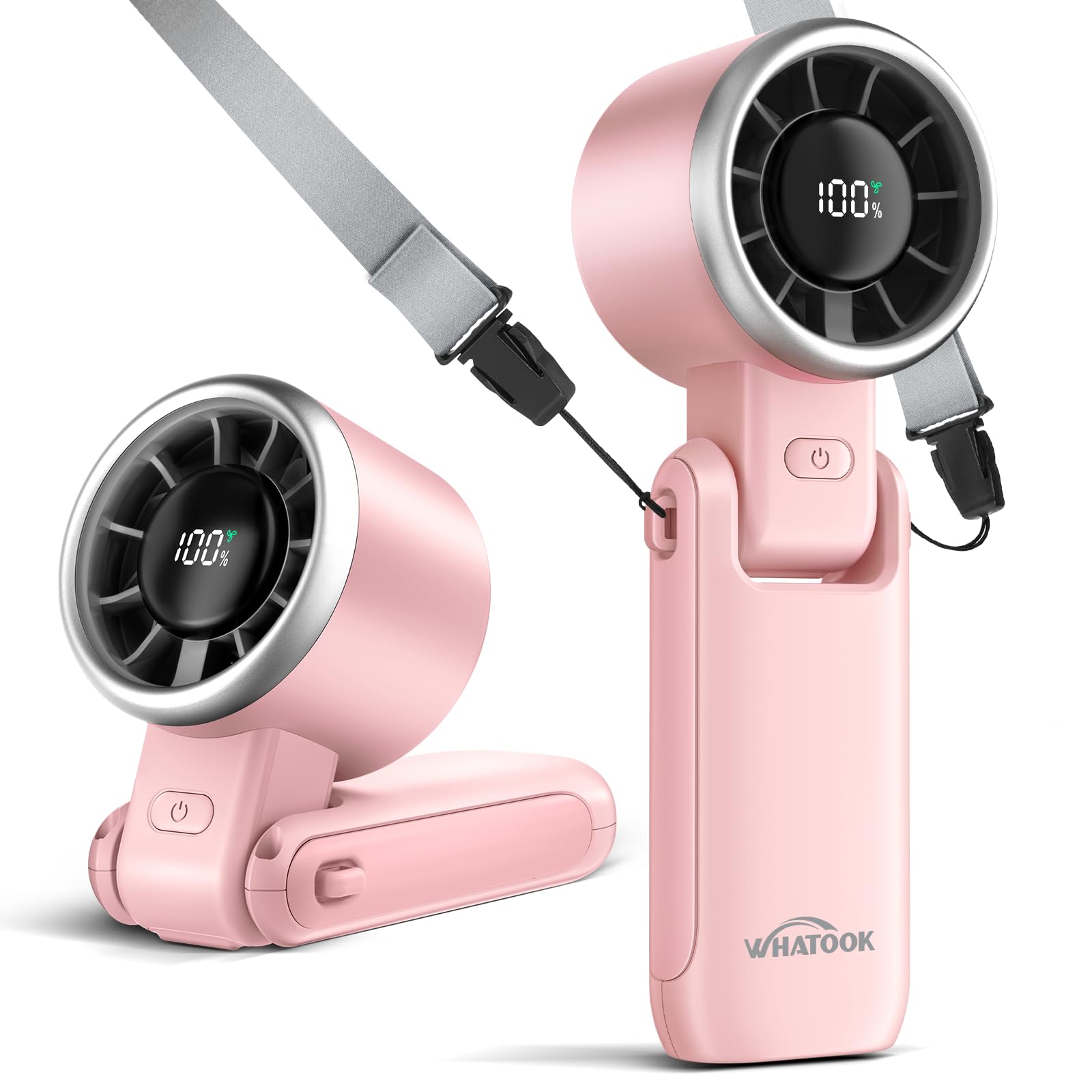 WHATOOK Portable Handheld Fan: Personal Fans with Air Turbo Tech, 5 Speeds Led Display, USB Rechargeable Battery Powered, 12 Hou