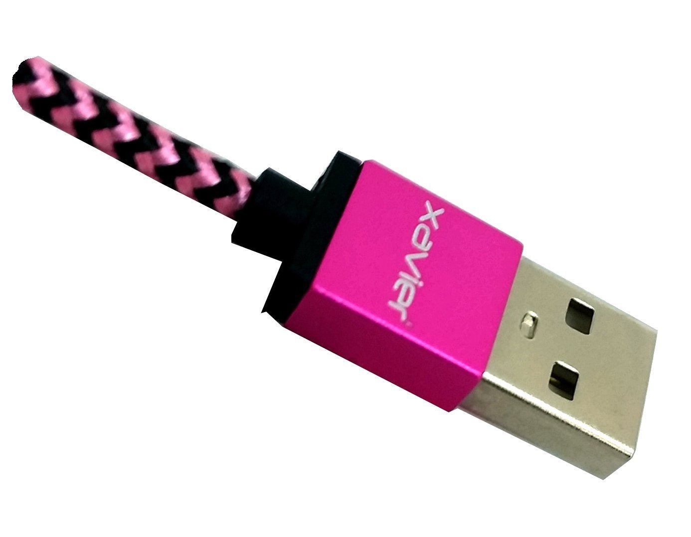 Xavier Usb Micropk 06 Usb A Male To Micro B Male With Braided Wire & Metal Connectors, 6', Pink/Black