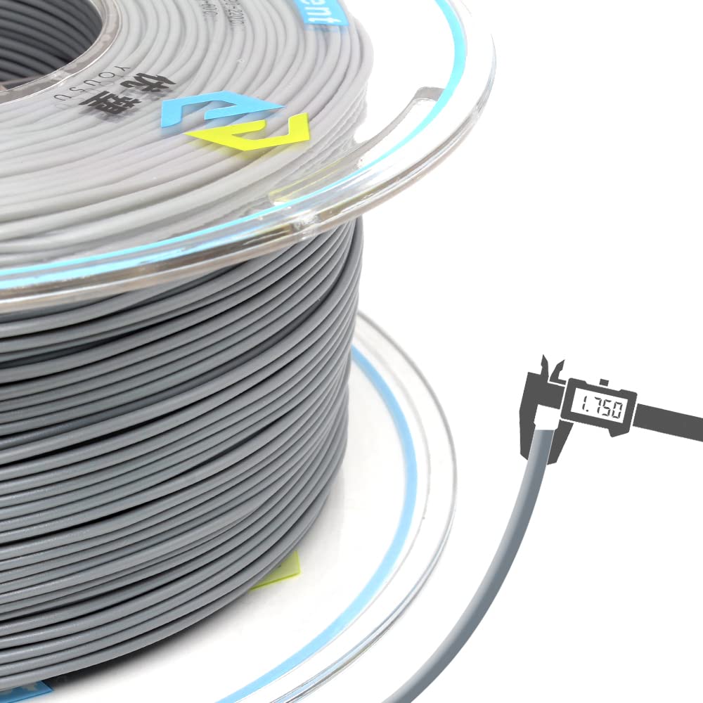 Yousu Flexible Tpu 3D Printer Filament Gray Tpu Filament 1.75Mm 1Kg, Dimensional Accuracy +/  0.03 Mm, 95A Shore Hardness And Go
