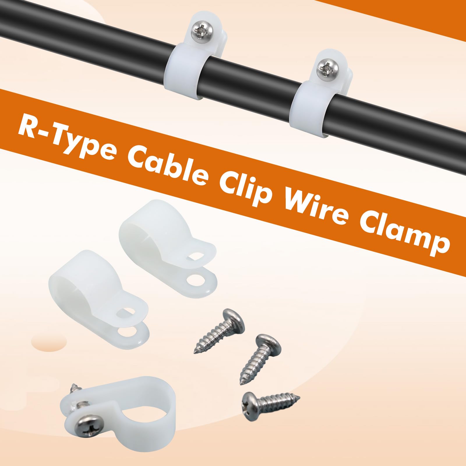 Hicarer 100 Pack R-Type Clip Cable Fastener Wire Clamp Nylon Screw Mounting Electrical Grip Clips With 100 Pack Screws For Wire