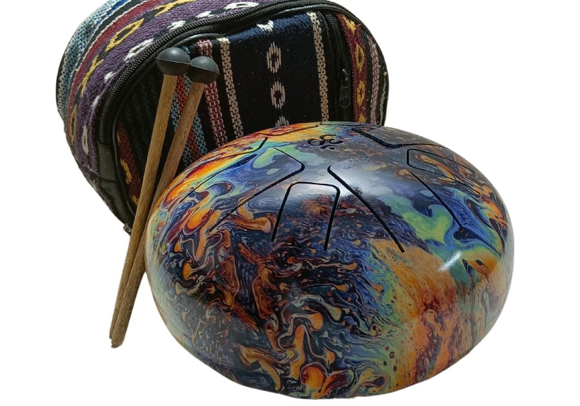 Aashie N HomeS 10 Inch Steel Tongue Drum 8 Notes C Major For Kids And Adults With Rubber Mallets, Finger And Bag, (Fire Earth)