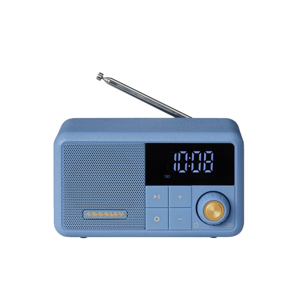 Crosley CR1121A-EB Cooper Retro AM/FM Radio, Portable Bluetooth Speaker with Aux Input and LED Display, Elemental Blue