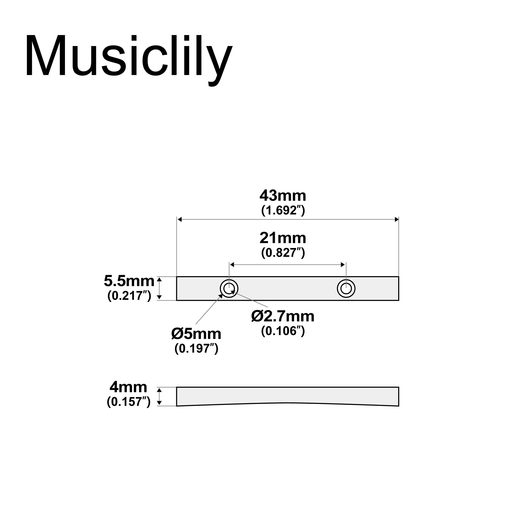 Musiclily Pro 43Mm Brass Bass String Retainer Bar For 4 String Electric Bass, Chrome