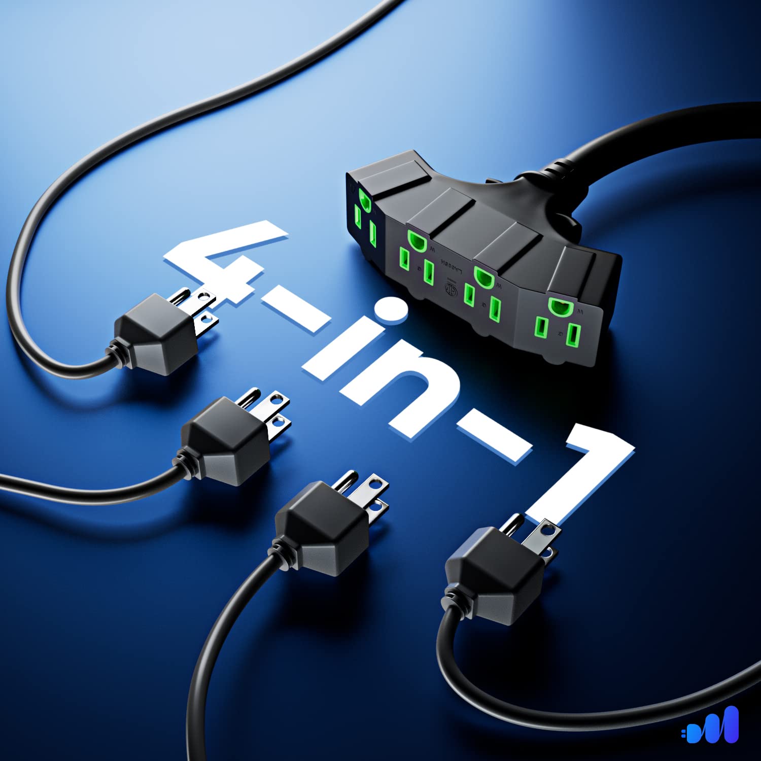 Maximm 10/3 Sjtw Extension Cord 15 Feet, 10Awg Black, Etl Listed, 3 Prong Plug 4 Outlet Heavy Duty 15A, 1875W, 15Ft