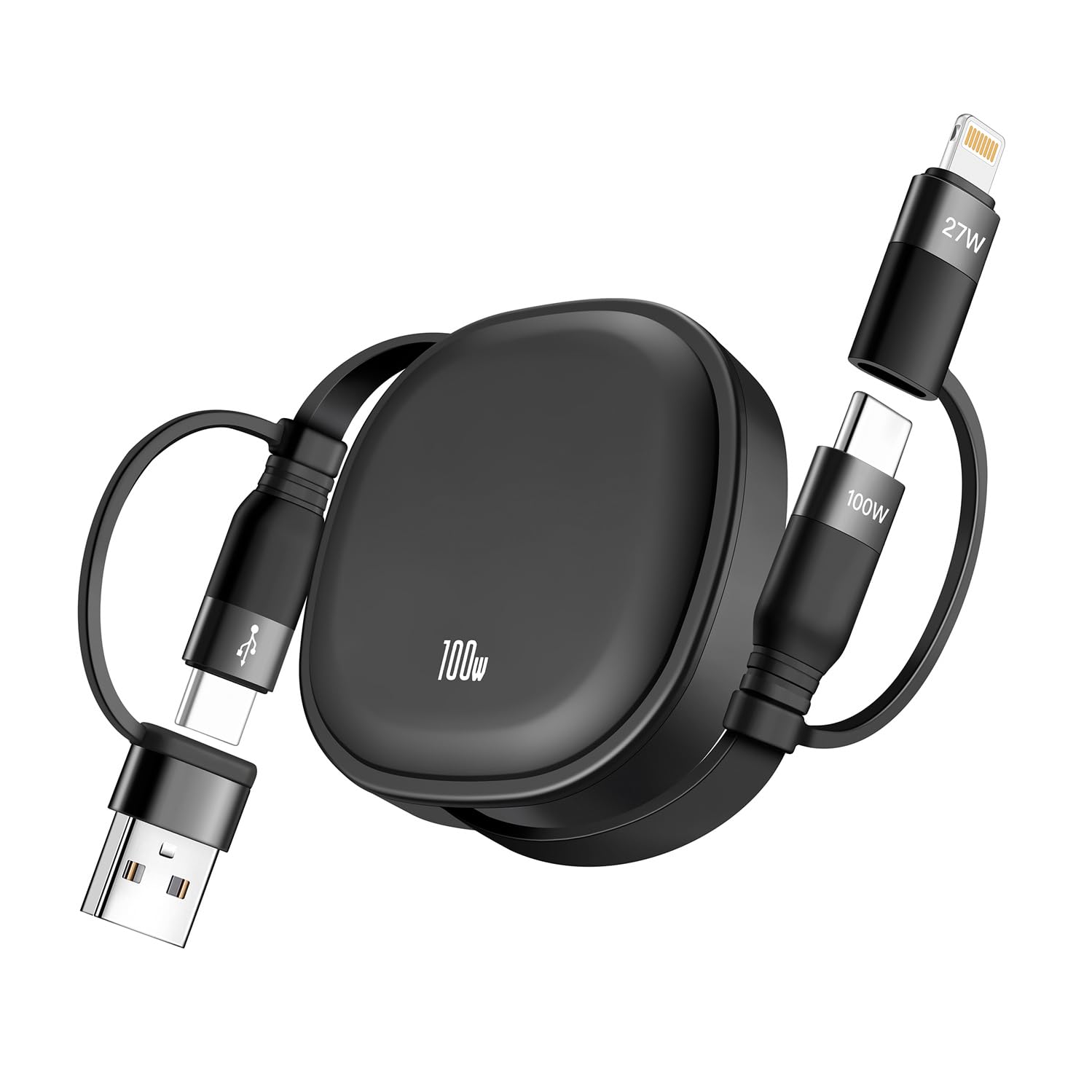 5 in 1 Retractable USB Type C Cable, 100W Multi Fast Charging Cable 5A Charging Cord USBC Charger with USB C/A to C/Lightning Tr