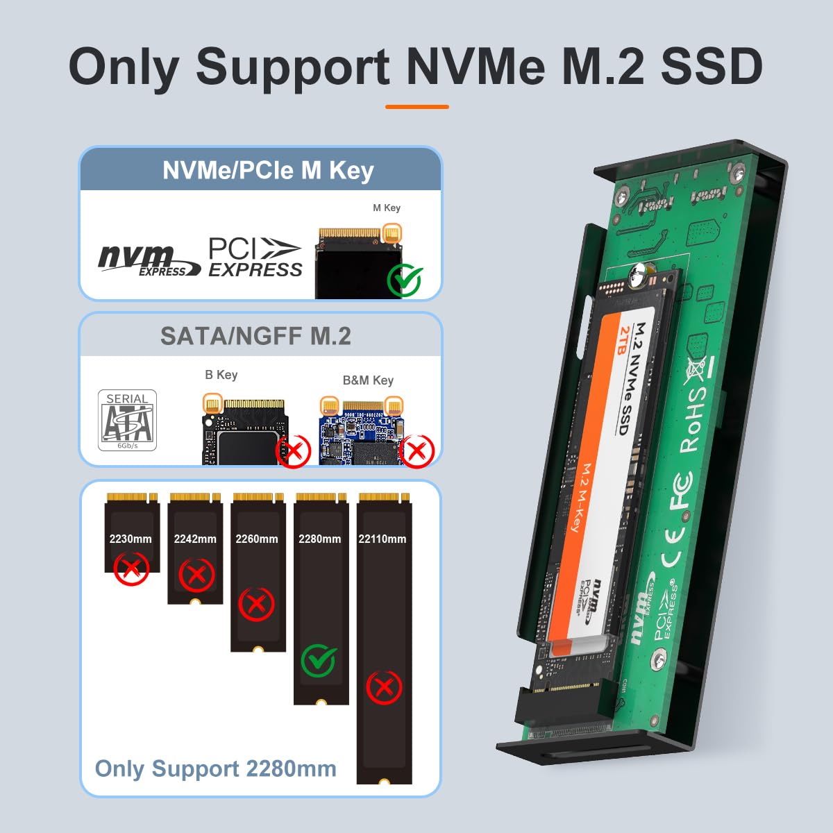 Maiwo 20Gbps M.2 Nvme Ssd Enclosure Usb 3.2 Gen2X2 Type C To Pcie Nvme Adapter Support Thunderbolt 3/4 Usb 4/3.2/3.1/3.0/2.0 4Tb Capacity Aluminum Alloy Case (K1685P3)