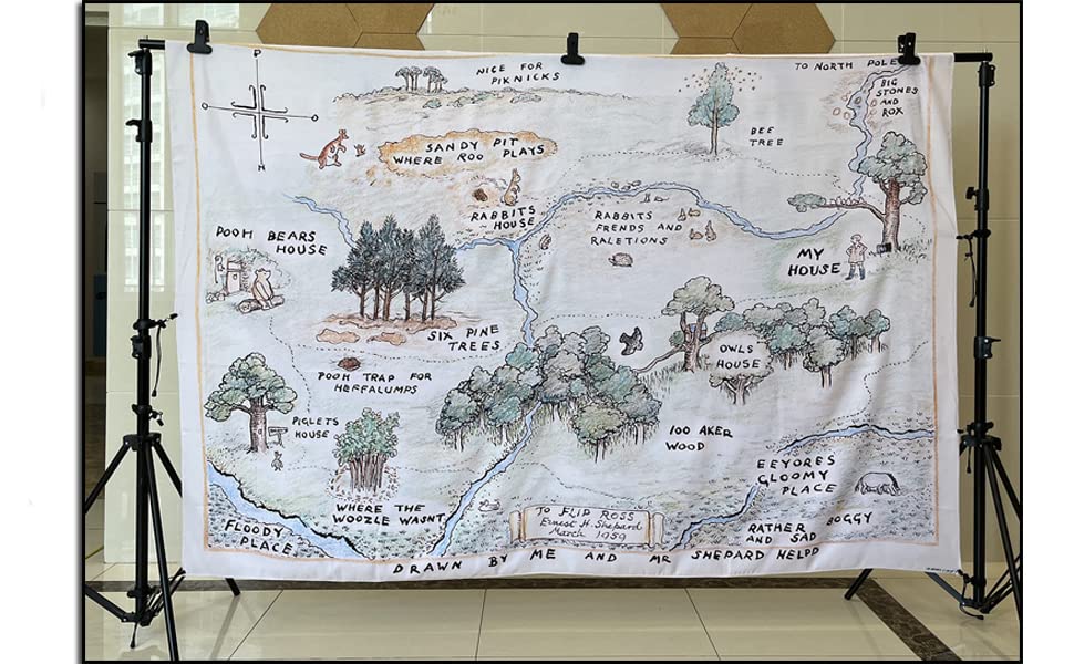 5X3Ft Fabric Happy Birthday Bear Home Map Photography Backdrops For Kids 1St Birthday Background 100 Acre Woods Bear Backdrop