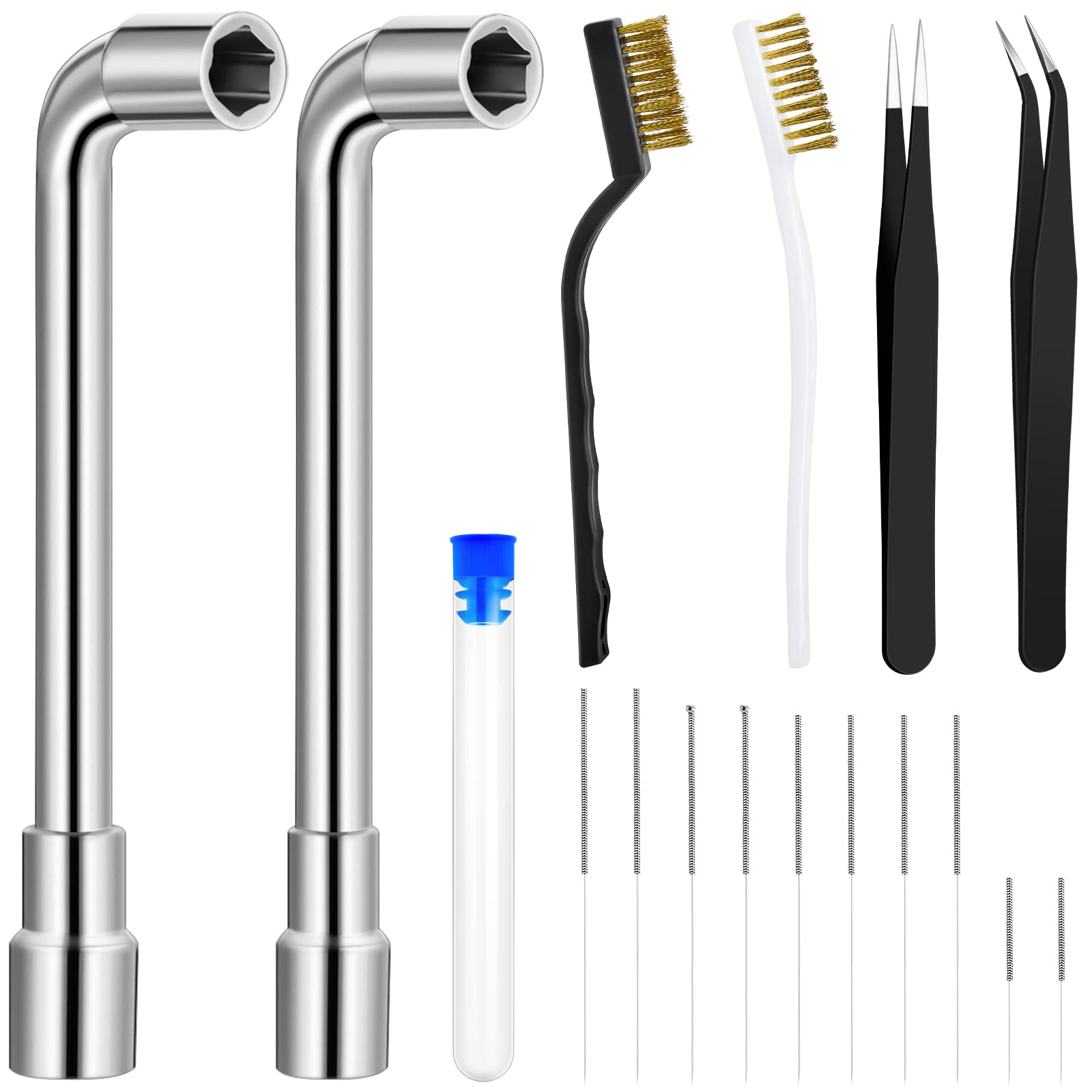 Zhehao 16 Pieces 3D Printer Nozzle Wrench Cleaning Kit,10 Nozzle Cleaning Pins With Storage Box 2 Tweezers 2 Copper Wire Toothbr