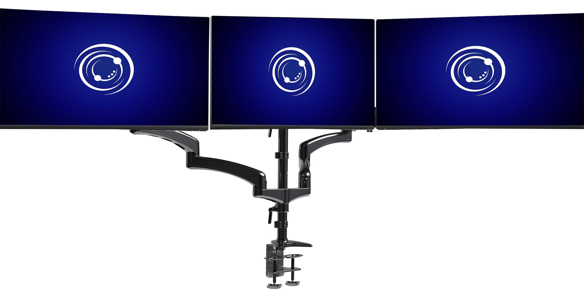 Vivo 17 To 32 Inch Triple Pneumatic Monitor Mount, 2 Pneumatic Arms, 1 Fixed, Adjustable Swivel, Rotation, Heavy Duty Vesa Desk