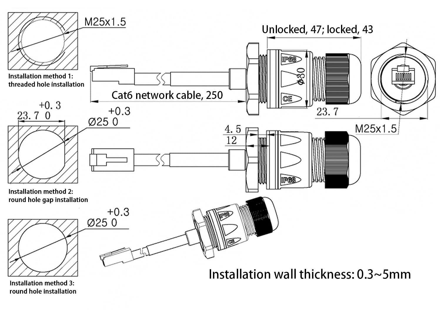 Anmbest 2Pcs Panel Mounting Rj45 Waterproof Connector M25 Cat5/5E/6 Ethernet Lan Cable Coupler With Shield Cat6 Network Cable Ou