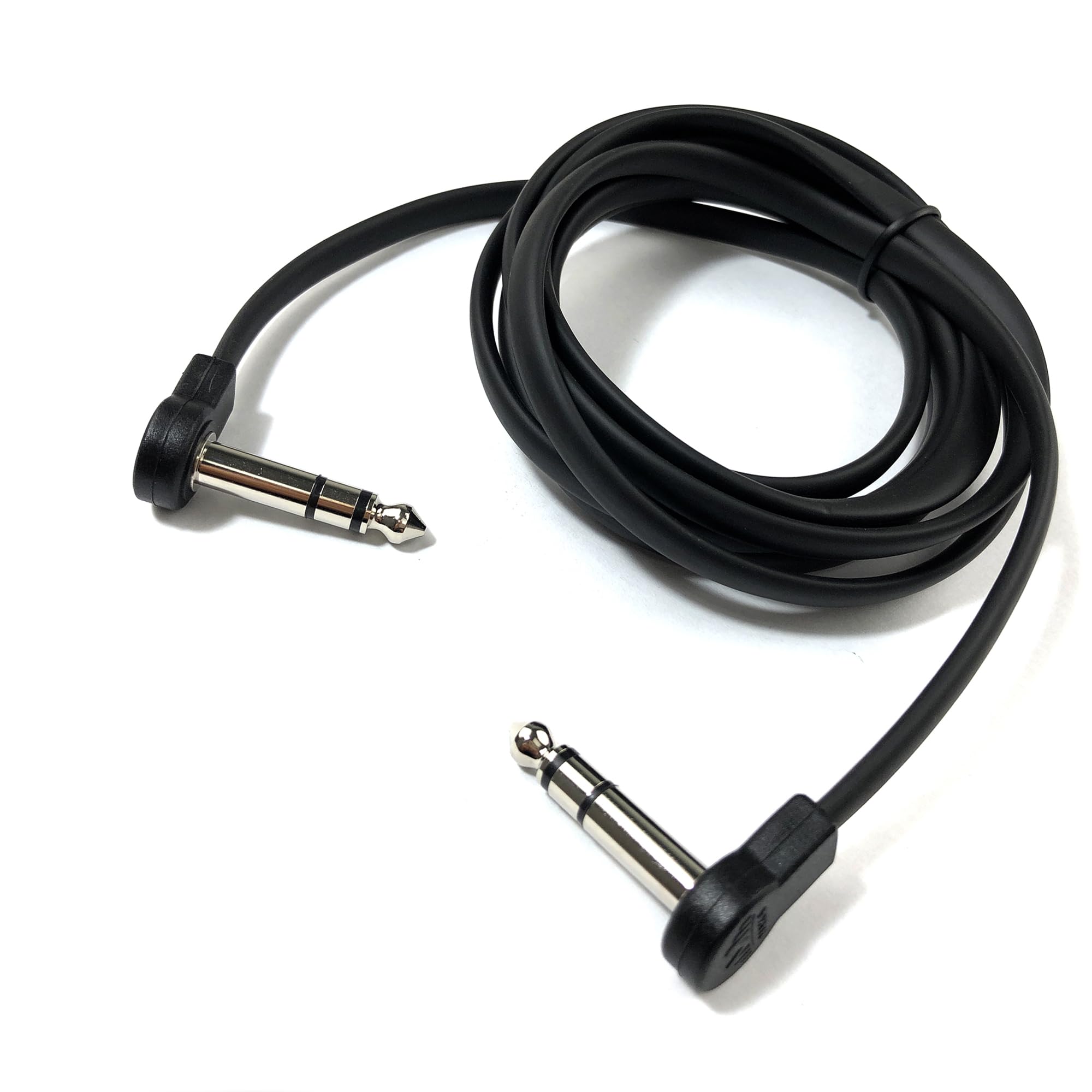 M MAKA Flat Low Profile Stereo Guitar Patch Cable 6.5ft for Effects Pedals, 1/4 inch TRS Right-Angle, Black