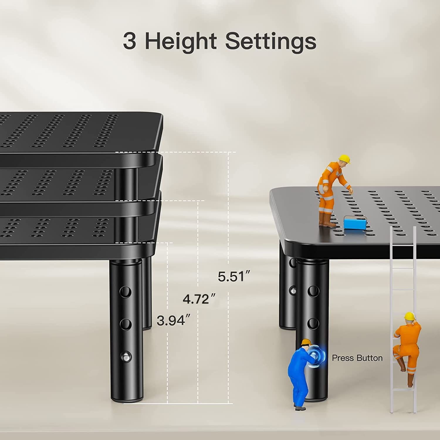 Huanuo Monitor Stand, Monitor Stand Riser 3 Height Adjustable, Monitor Riser With Airflow Vents, Laptop Stand For Desk, Laptop Riser, Desk Organizer For Monitor, 15.6' Laptop, Pc, Printer
