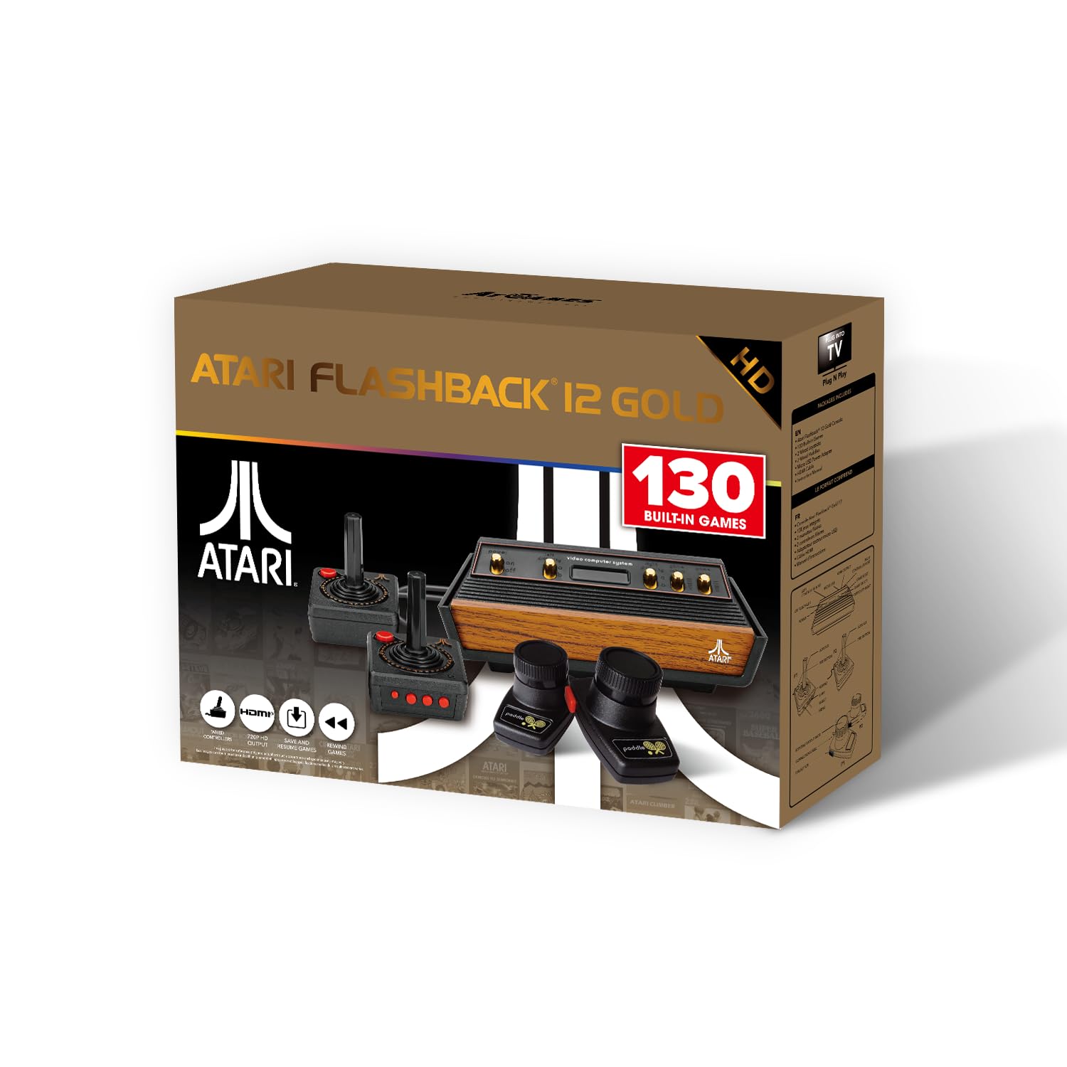 Atari Flashback 12 Gold, Retro Game Console, Built-in 130 Classic Games, Two Joystick and Paddle Controllers, HDMI, PLUG & PLAY 