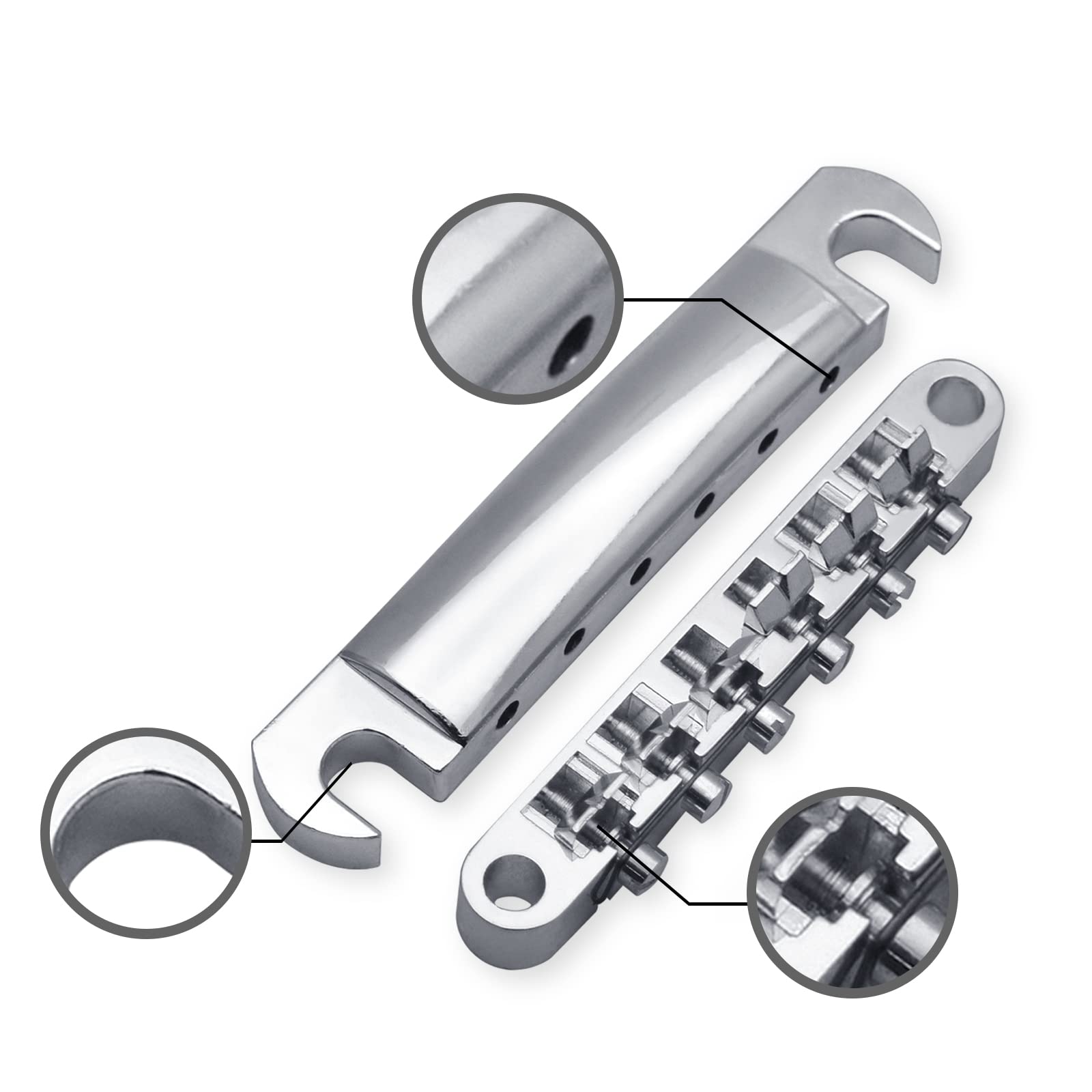Saphue A Set Of String Saddle Tune O Matic Bridge And Tailpiece With Studs For Gb Lp Style Electric Guitar (Chrome)
