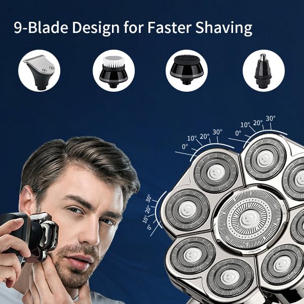 I Clean 9D Head Shavers For Bald Men,New Upgraded 6 In 1 Electric Razor With Led Display,Waterproof Wet/Dry Grooming Kit,Cordles
