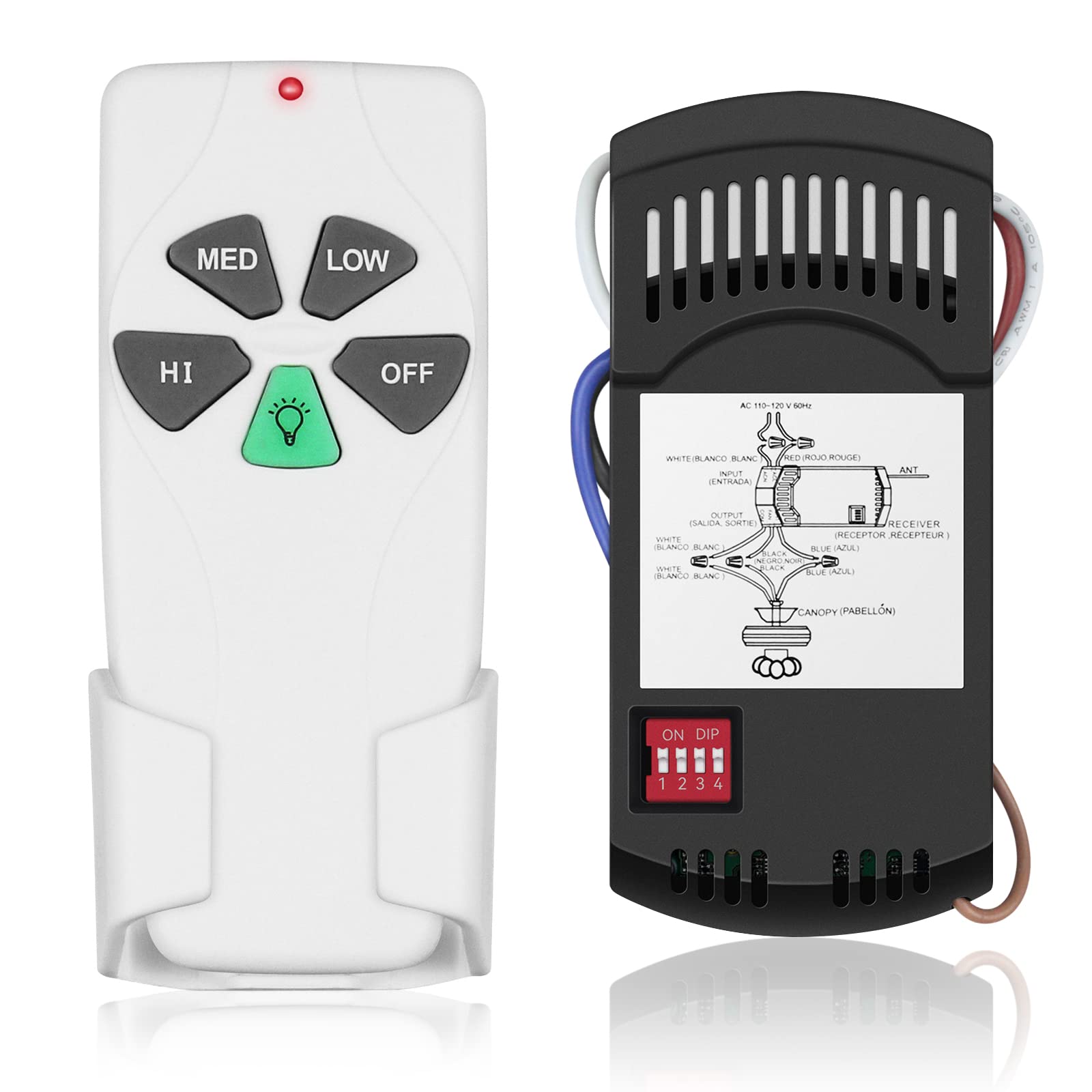 Universal Ceiling Fan Remote Control Kit, 3 Speed Control With Light Dimming, Replacement For Harbor Breeze, Hunter, Hampton Bay