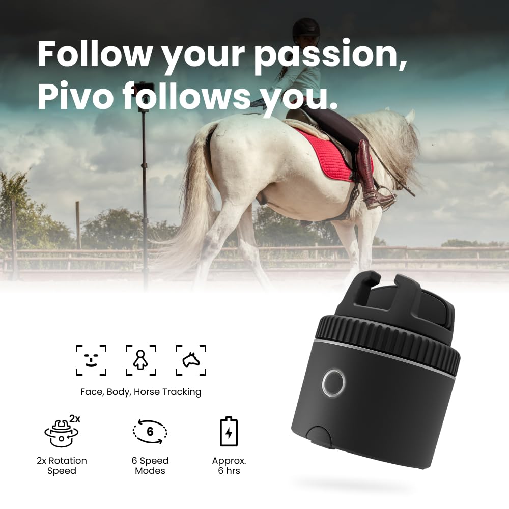 Pivo Pod Silver Equestrian Essential Pack, Auto Face, Body, Horse Phone Tracking Holder, Ai Powered 360 Rotation, Remote Control