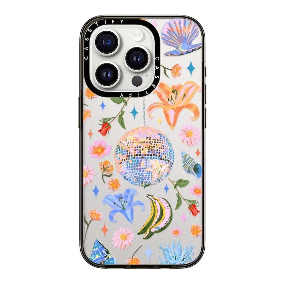 Casetify Compact Case For Iphone 15 Pro [2X Military Grade Drop Tested / 4Ft Drop Protection]   Disco Magic   Clear Black