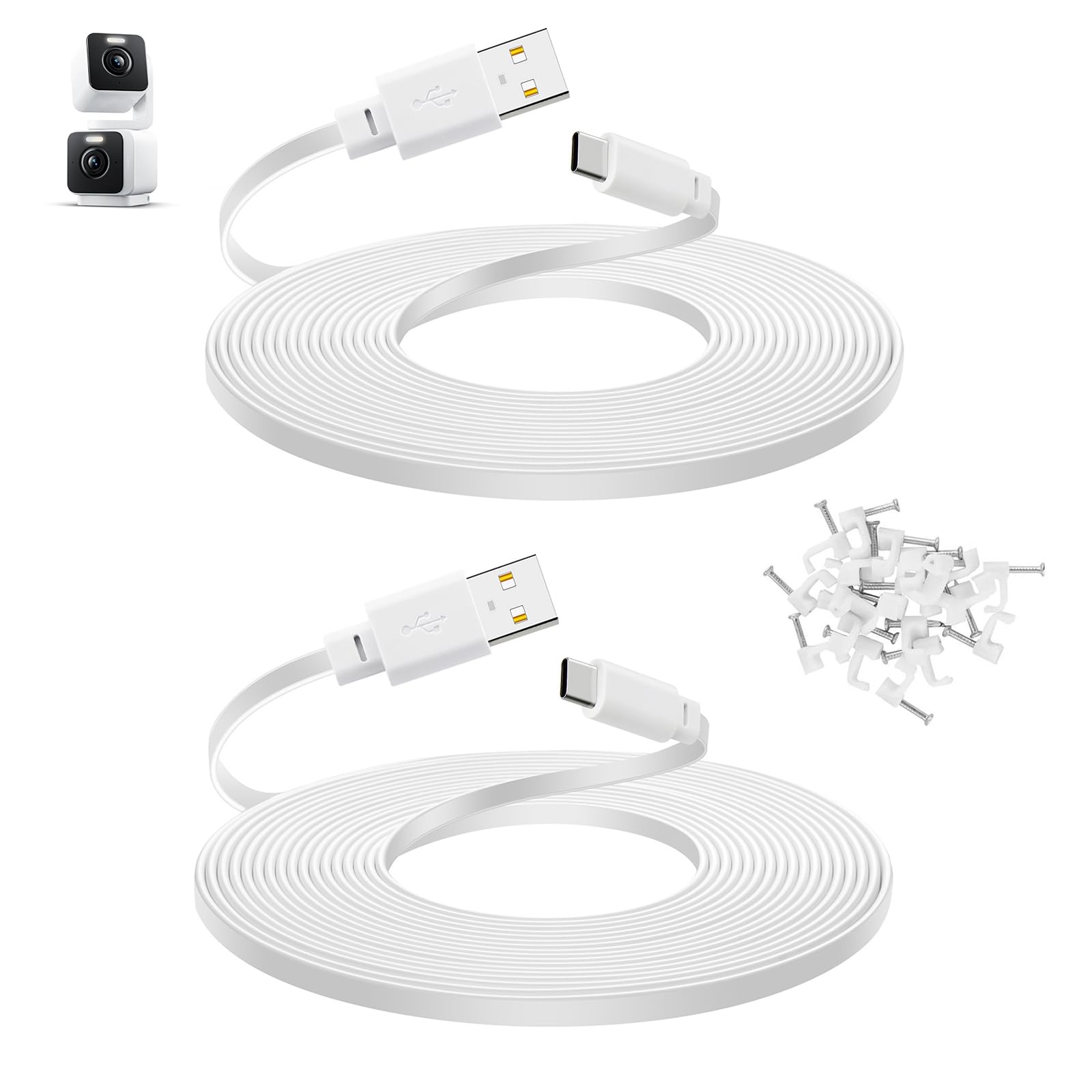 2Pack 30 ft Cable for WYZE Duo Cam Pan Camera, Power Extension Cord, White