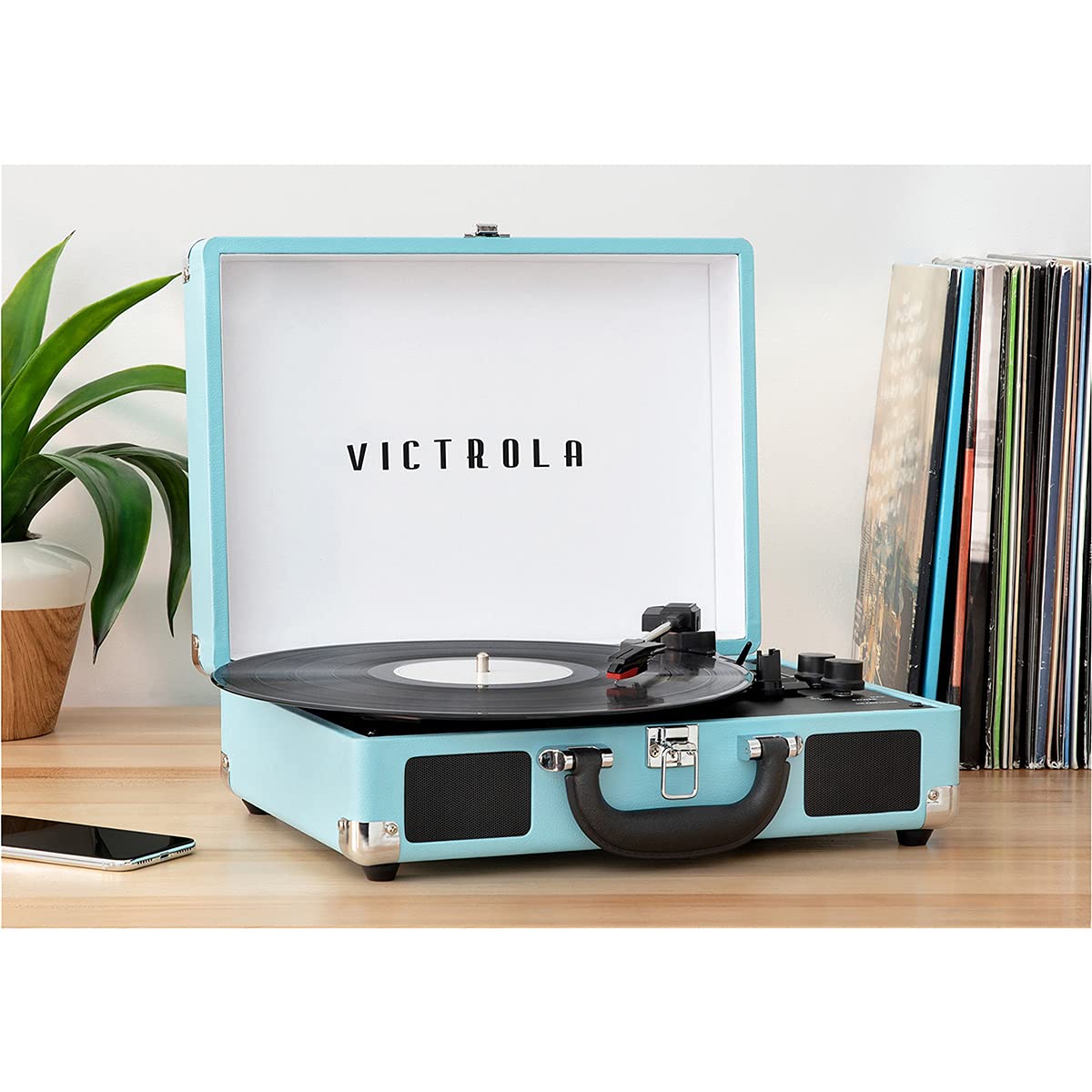 Victrola Journey+ Bluetooth Suitcase Record Player, Turquoise (Vsc 400Sb Trq Sdf)