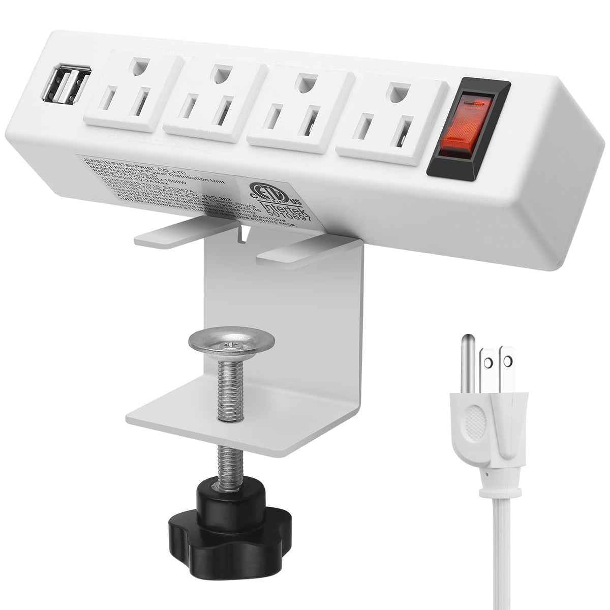 Vilong Desk Clamp Power Strip With Usb Port Removable Clamp Power Outlet Socket With Switch 6.5 Ft Extension Cord Connect 4 Plug