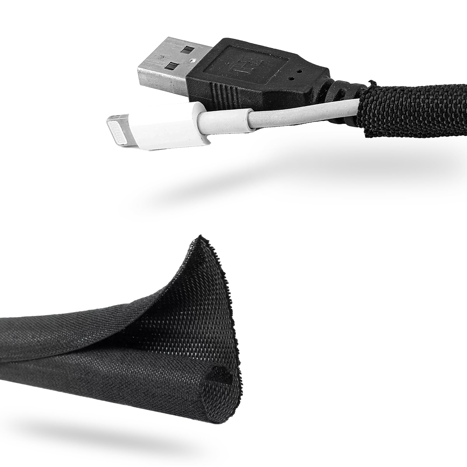 Qjaiune 10Ft   1/4 Inch Black Cable Sleeves Cord Management, Split Sleeving Wire Protector Desk Cord Organizer, Self Wrapping Wi