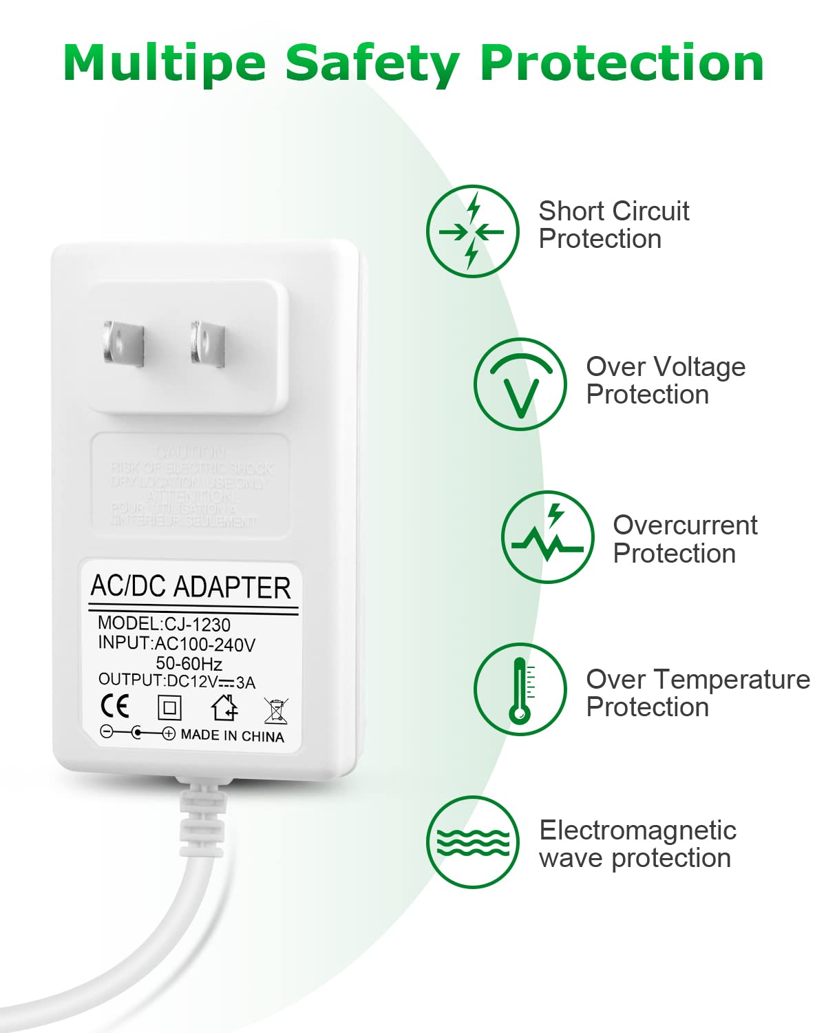 Arkare 12V Dc Power Supply 12V 3A Power Adapter 36W Ac 100V 240V To Dc 12Volt 3Amp Ac/Dc Charger Power Cord 12V 2.5A 2A 1.5A 1A