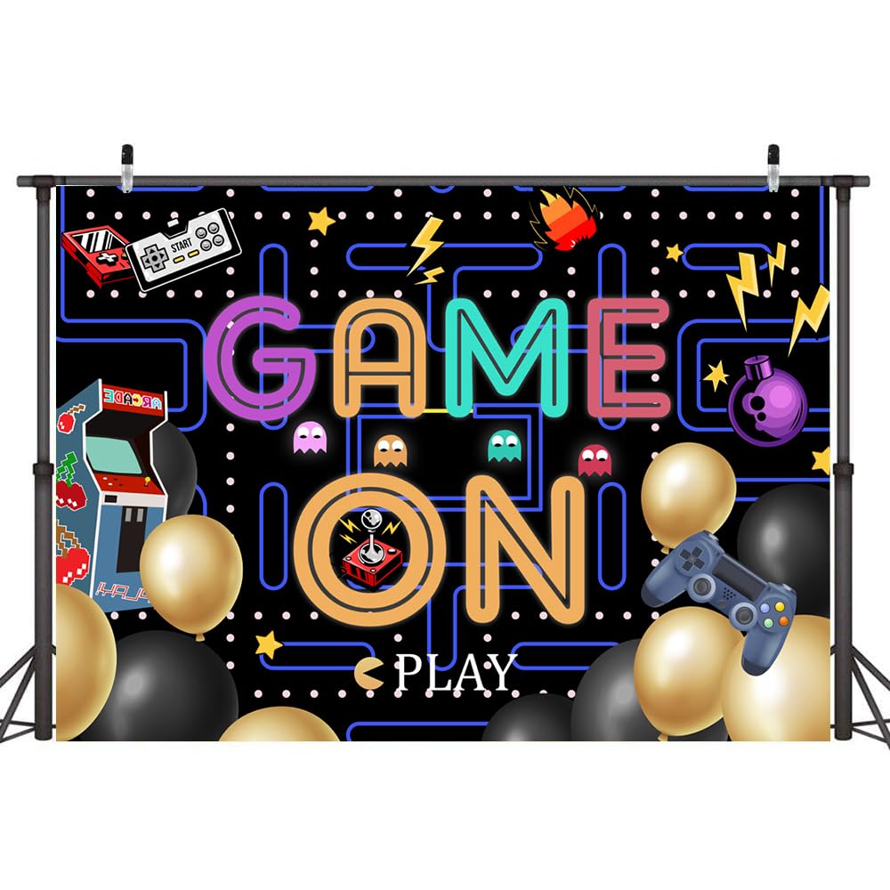 Lofaris Game On Backdrop Video Game For Boys Birthday Photography Background Colorful Lights Party Supplies Kids Adults Gaming P