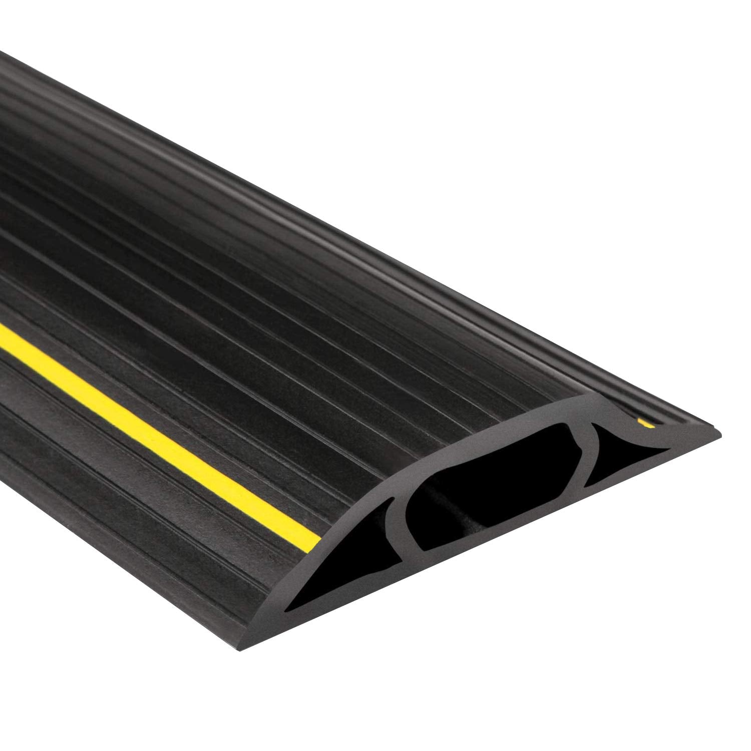 Electriduct High Visibility Plastic Flexible Floor Cord Cover 3 Channel And Wire Concealer   Medium   25 Feet Roll   Black With