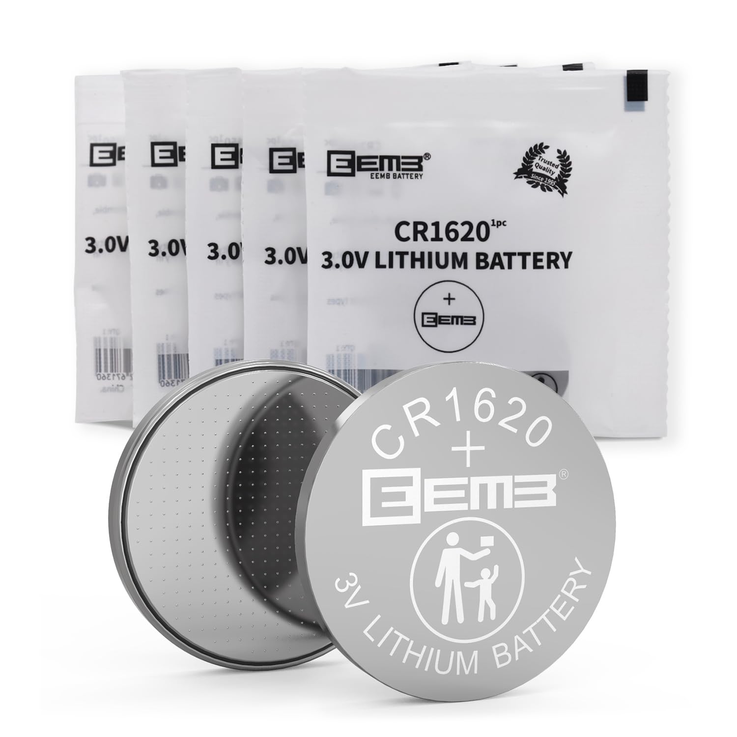 EEMB CR1620 Battery 5-Pack CR1620 3V Lithium Battery Button Coin Cell Batteries 1620 Batteries 70mAh ECR1620, DL1620 for Watch, 