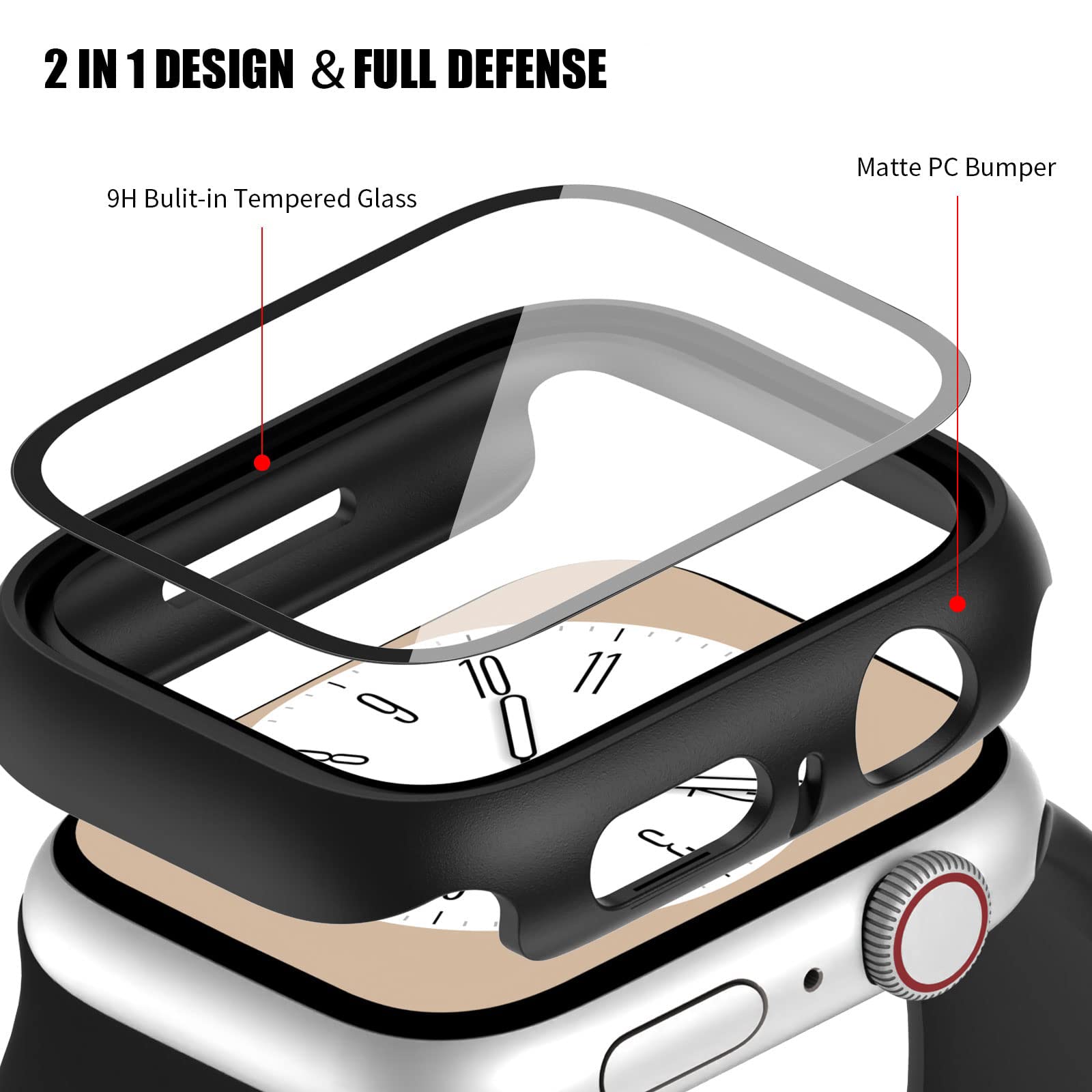 Commuter Apple Watch Se (2Nd Gen)/Se/6/5/4 Screen Protector 44Mm, [3 Pack] Hard Pc Ultra Thin Cover Built In Tempered Glass Film