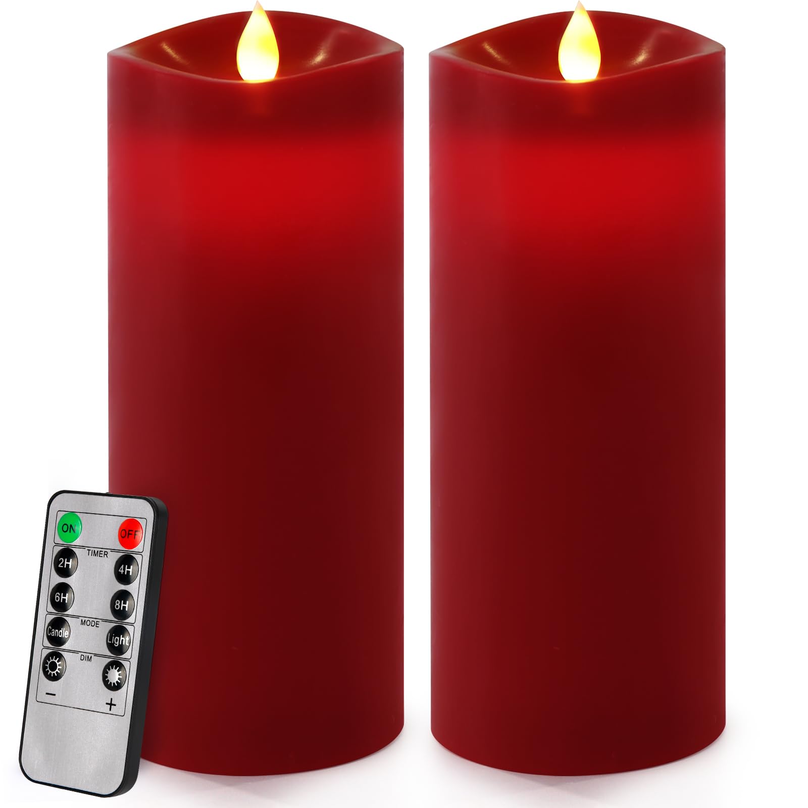 Enpornk 7 X 3 Flameless Candles, Flickering Moving Flame Led Candles, Battery Operated Candles With Remote And Timers, Burgundy,