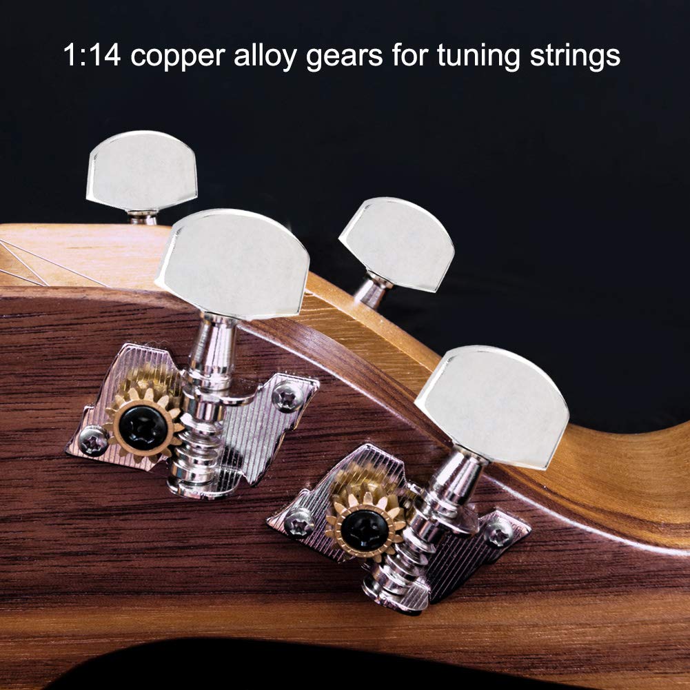 Bnineteenteam 2L2R Ukulele Tuning Peg,Silver Classical Machine Head Ukulele Diy Parts With Mounting Screws