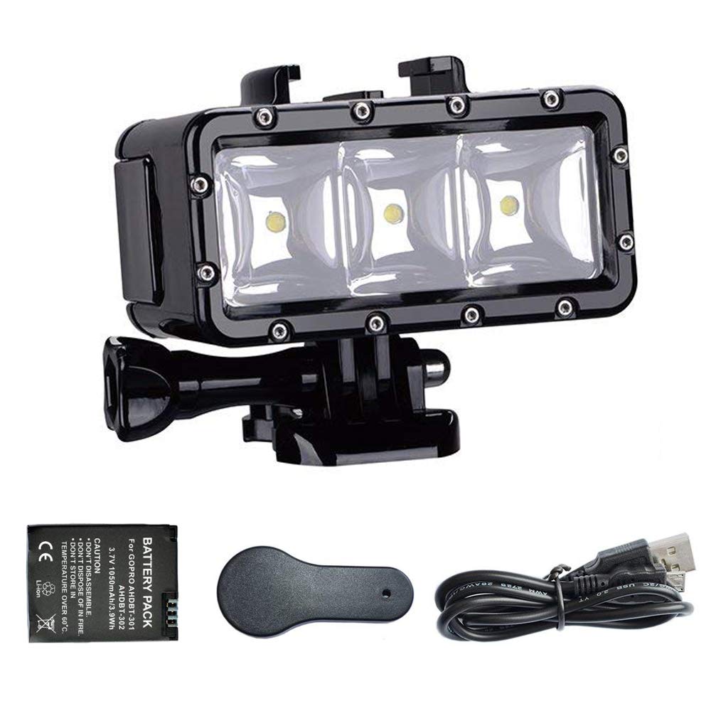 Suptig High Power Dimmable Waterproof LED Video Light Fill Night Light Diving Underwater Light for Gopro Hero 13/Hero 12/Hero 11/Hero 10/Hero 9/Hero8/Hero7/Hero6/Hero5/5S/4/4S/3+/3/2 DJI Akaso cam