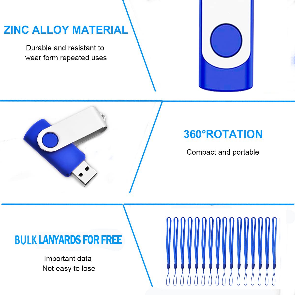Eastbull 2Gb Flash Drive 100 Bulk Usb 2.0 Fast Speed Flash Drives Pack Swivel Usb Drives Pack (Blue)