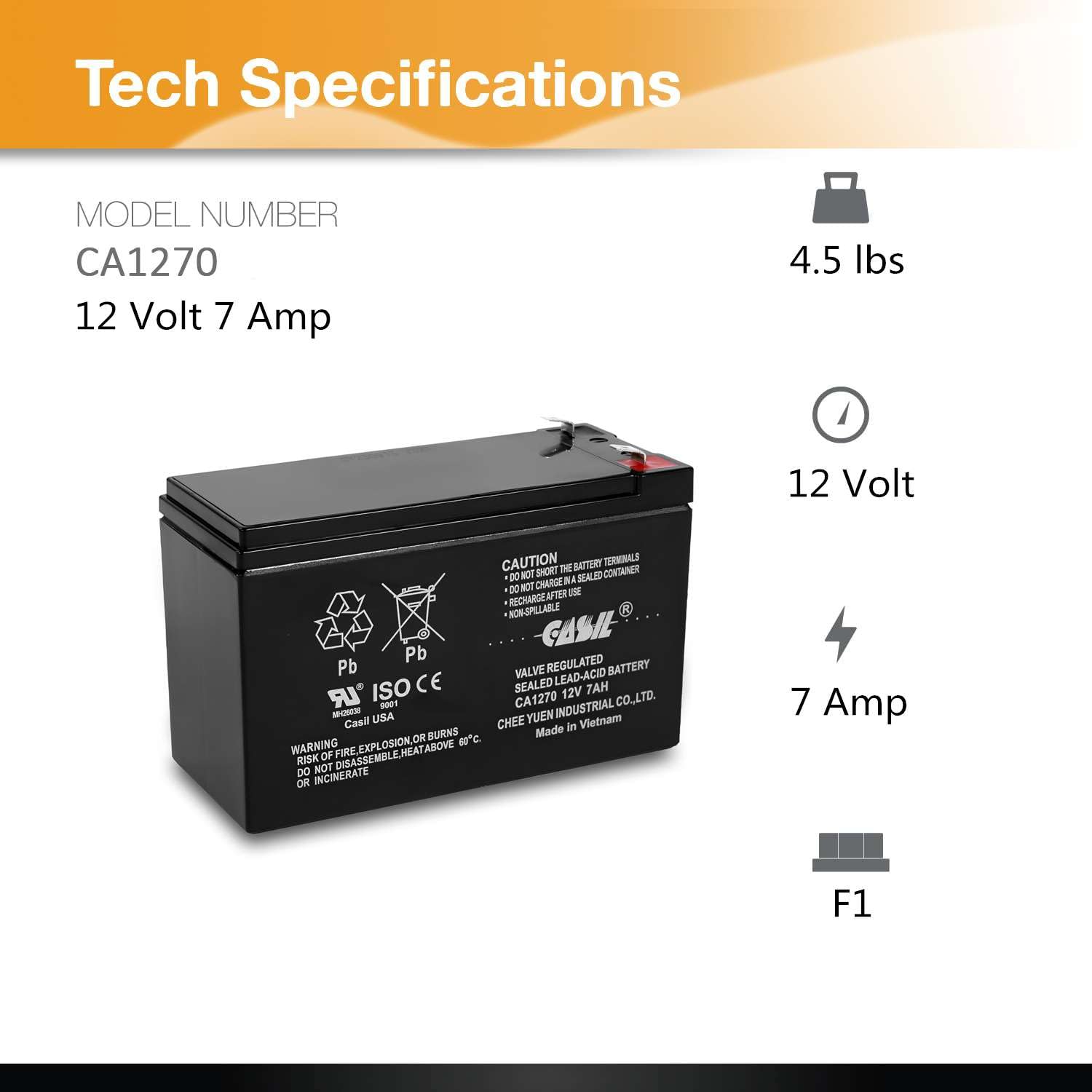 Casil 12V 7Ah Ca1270 Ups Battery For Alarm Systems, Verizon Fios +More!
