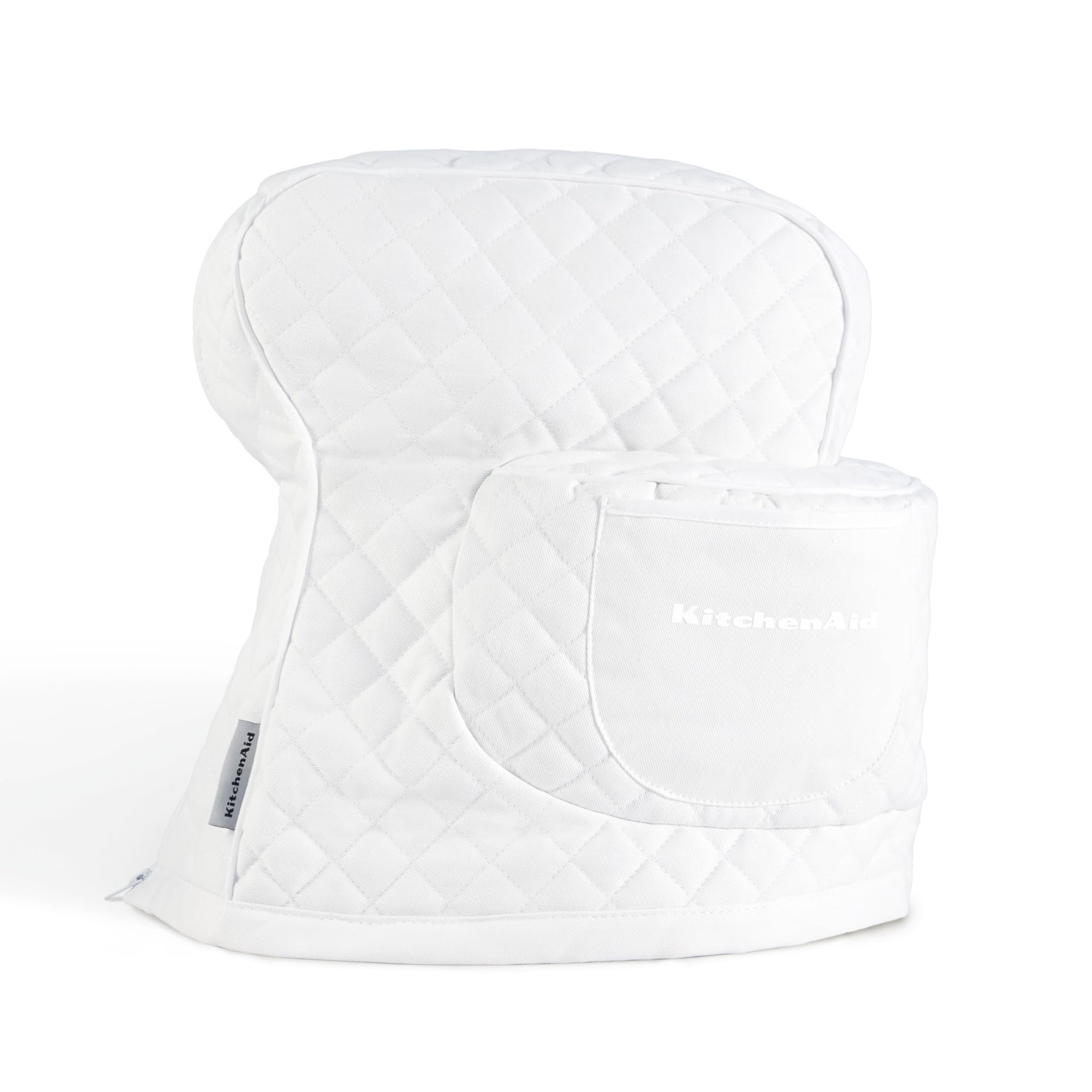 KITCHENAID Fitted Tilt-Head Stand Mixer Cover with Storage Pocket, Quilted 100% Cotton,14.4x18x10, White