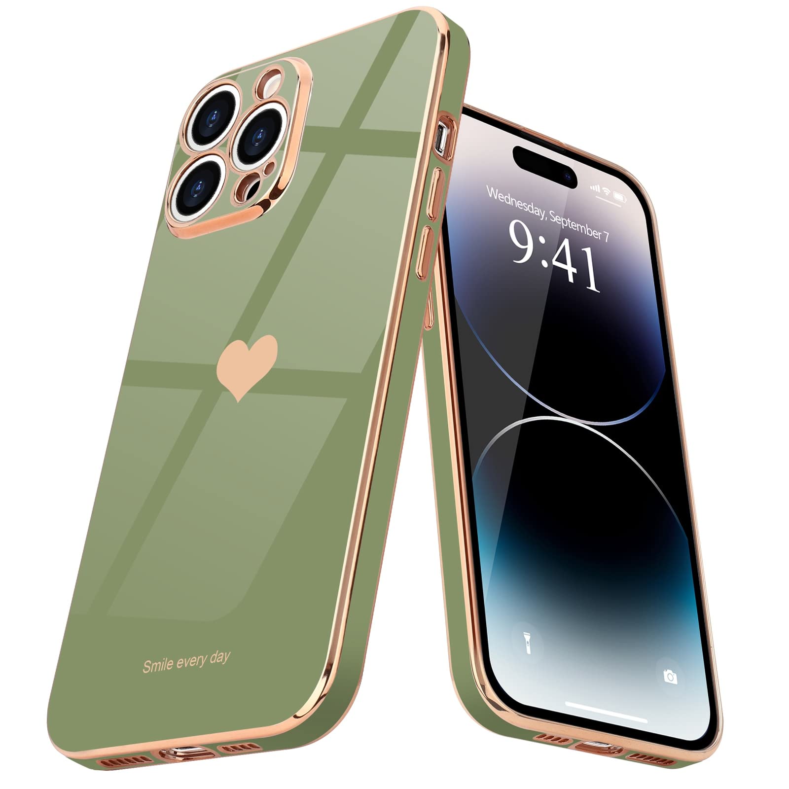 Teageo For Iphone 14 Pro Max Case For Women Girl Cute Love Heart Luxury Plating Soft Bling Back Cover Raised Full Camera Protect