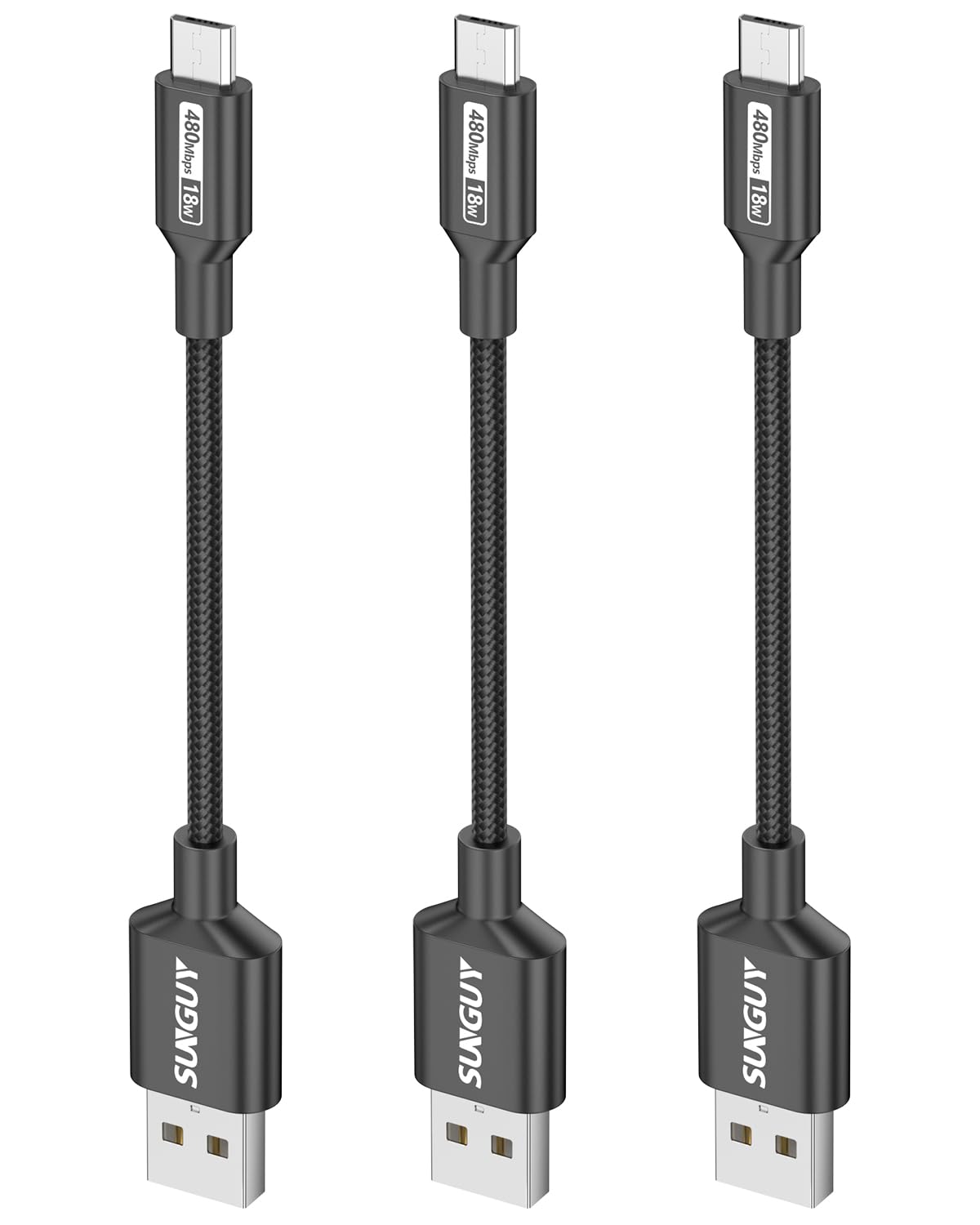 SUNGUY Short 6-inch Micro USB Cables, 3Pcs 0.5FT Android Charger Fast Charging Data Cord Compatible with Galaxy S6 S7 Edge, Char