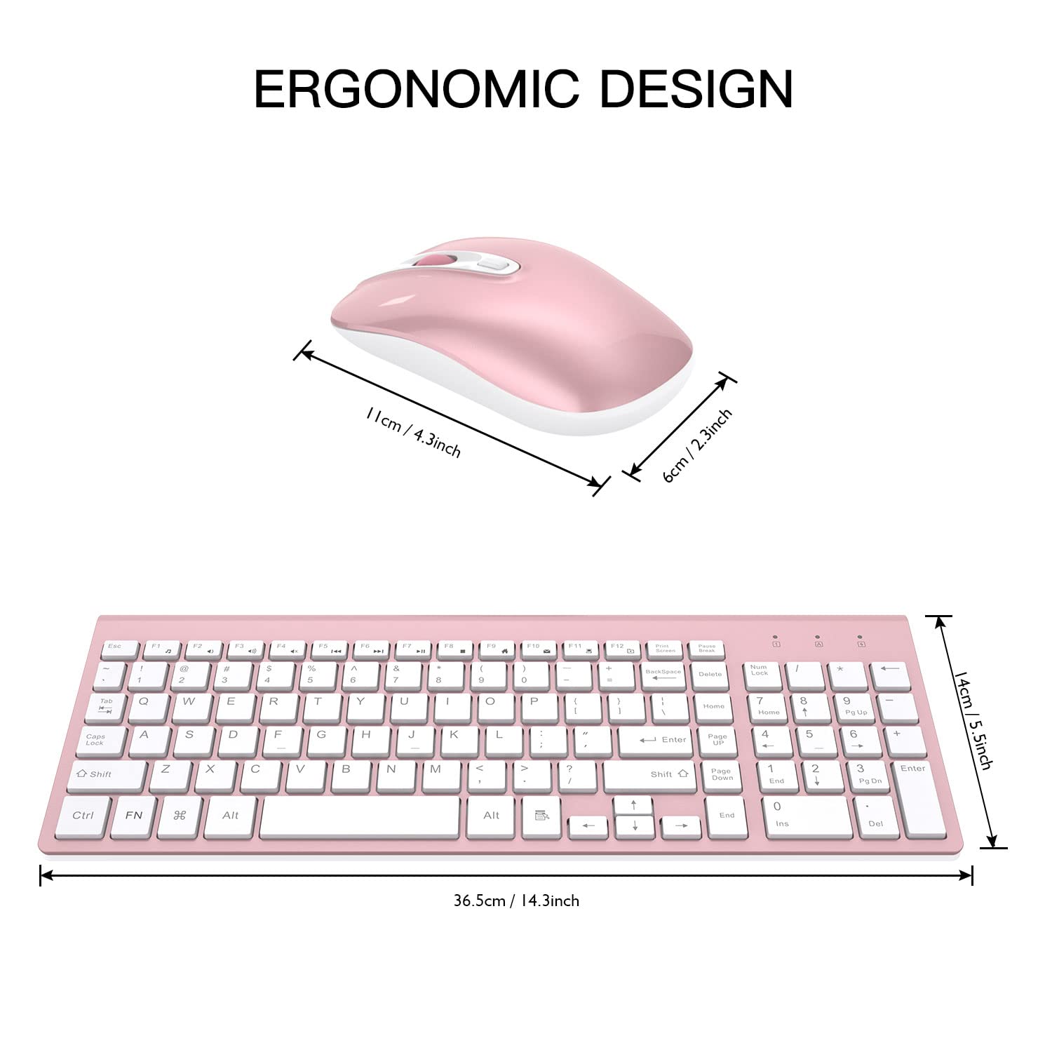 Cimetech Wireless Keyboard And Mouse Combo, Compact Full Size Wireless Keyboard And Mouse Set 2.4G Ultra-Thin Sleek Design For W
