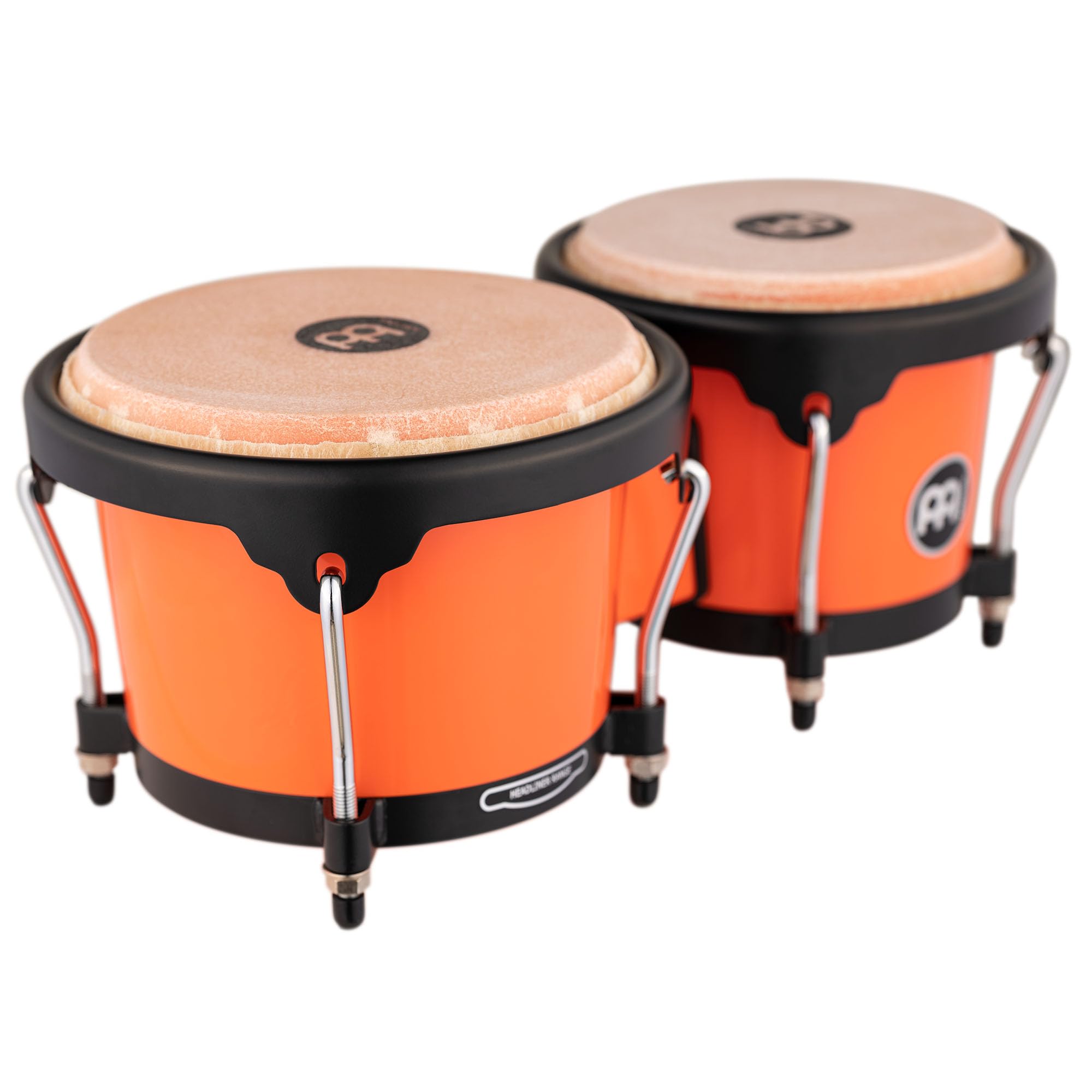 Bongo Drum Set With Durable Synthetic All-Weather Shells, Journey Series - Not Made In China - Natural Buffalo Skin Heads, 2-Yea