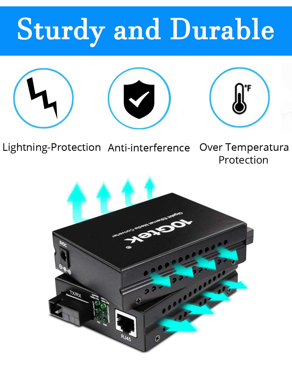 Bidi Gigabit Single Mode Sc Media Converter, 10/100/1000M Fiber To Ethernet Converter, 1000Base Fx Single Sc To 10/100/1000Base